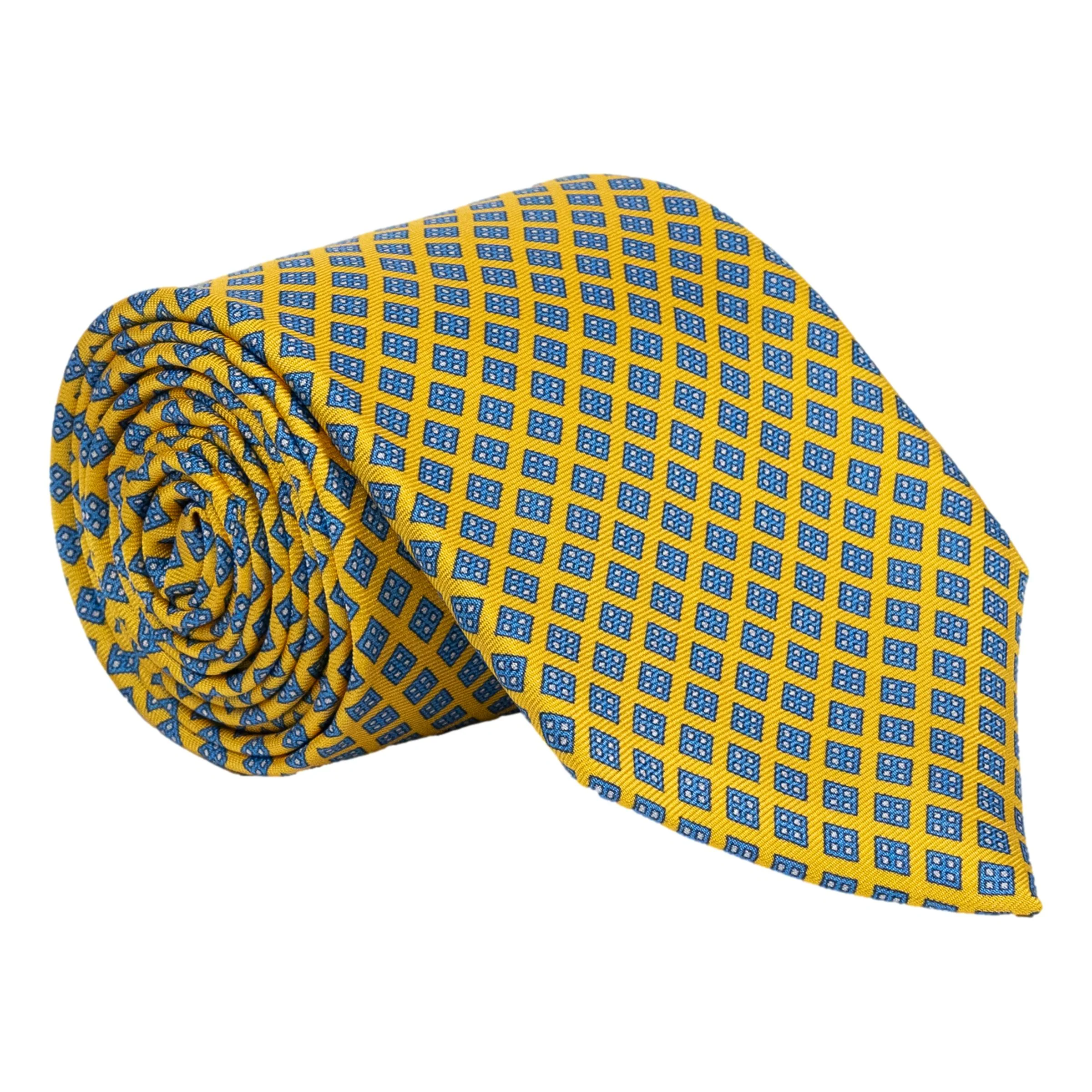 Light Blue Diamond with White Dots Pattern Silk Tie - Image 4