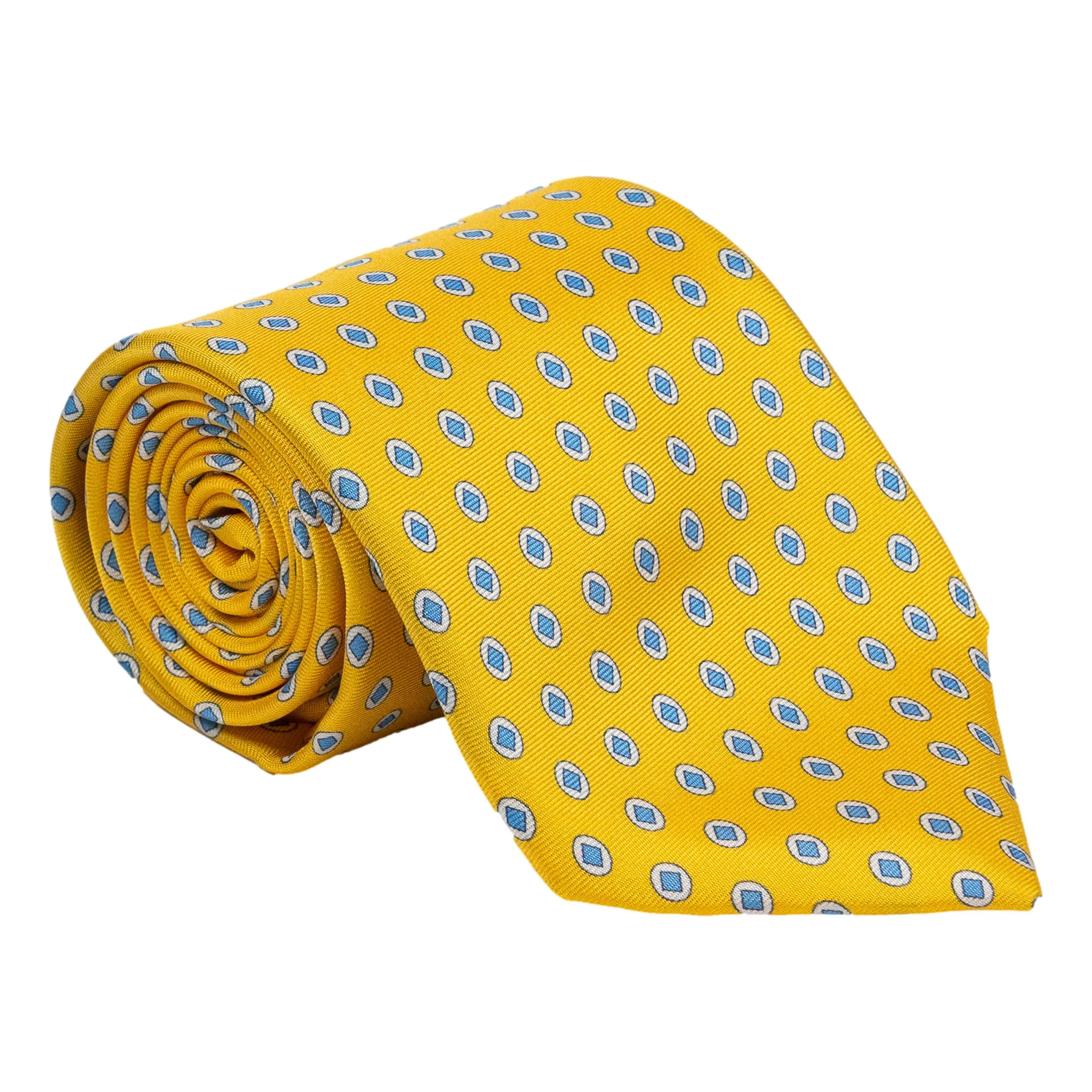 Light Blue Diamond with White Oval Pattern Silk Tie - Image 4