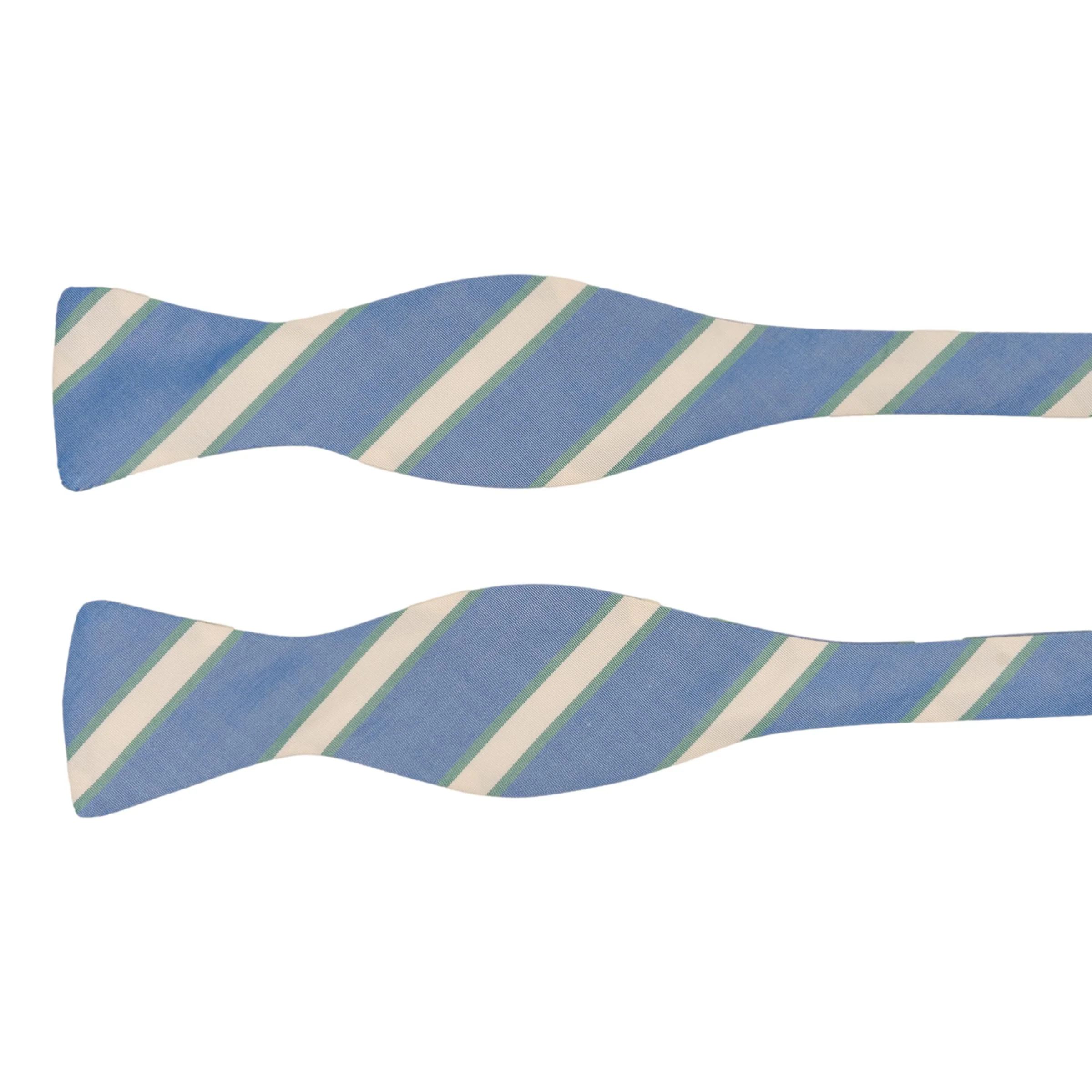 Light Blue, Emerald, and White Repp Stripe Silk Bow Tie