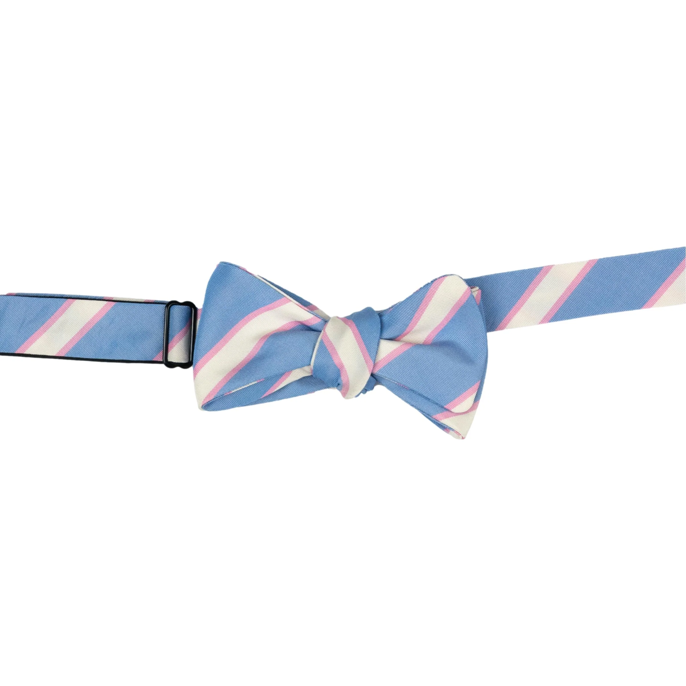 Light Blue, Pink, and White Repp Stripe Silk Bow Tie