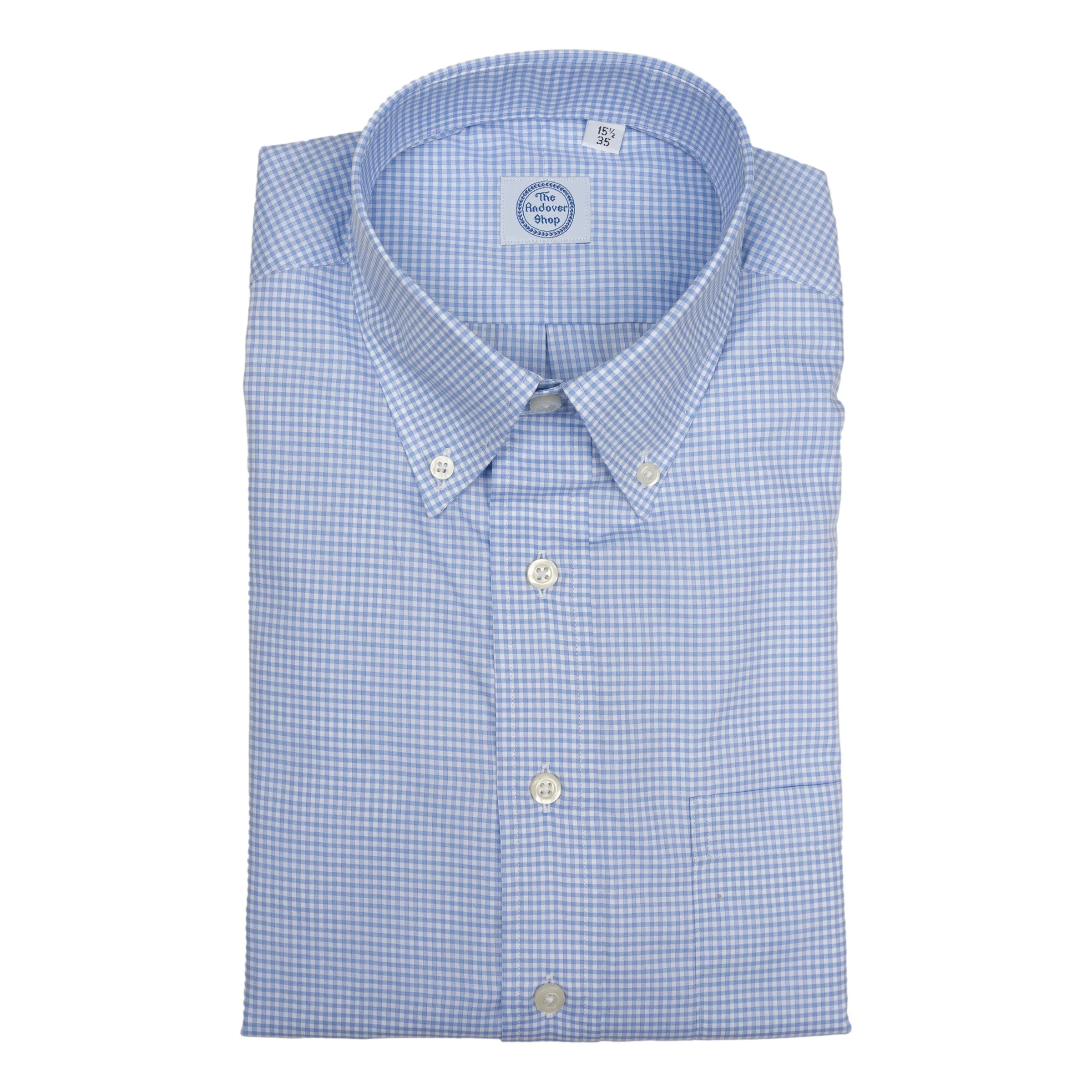 Light Blue Small Gingham Check Button Down Dress Shirt