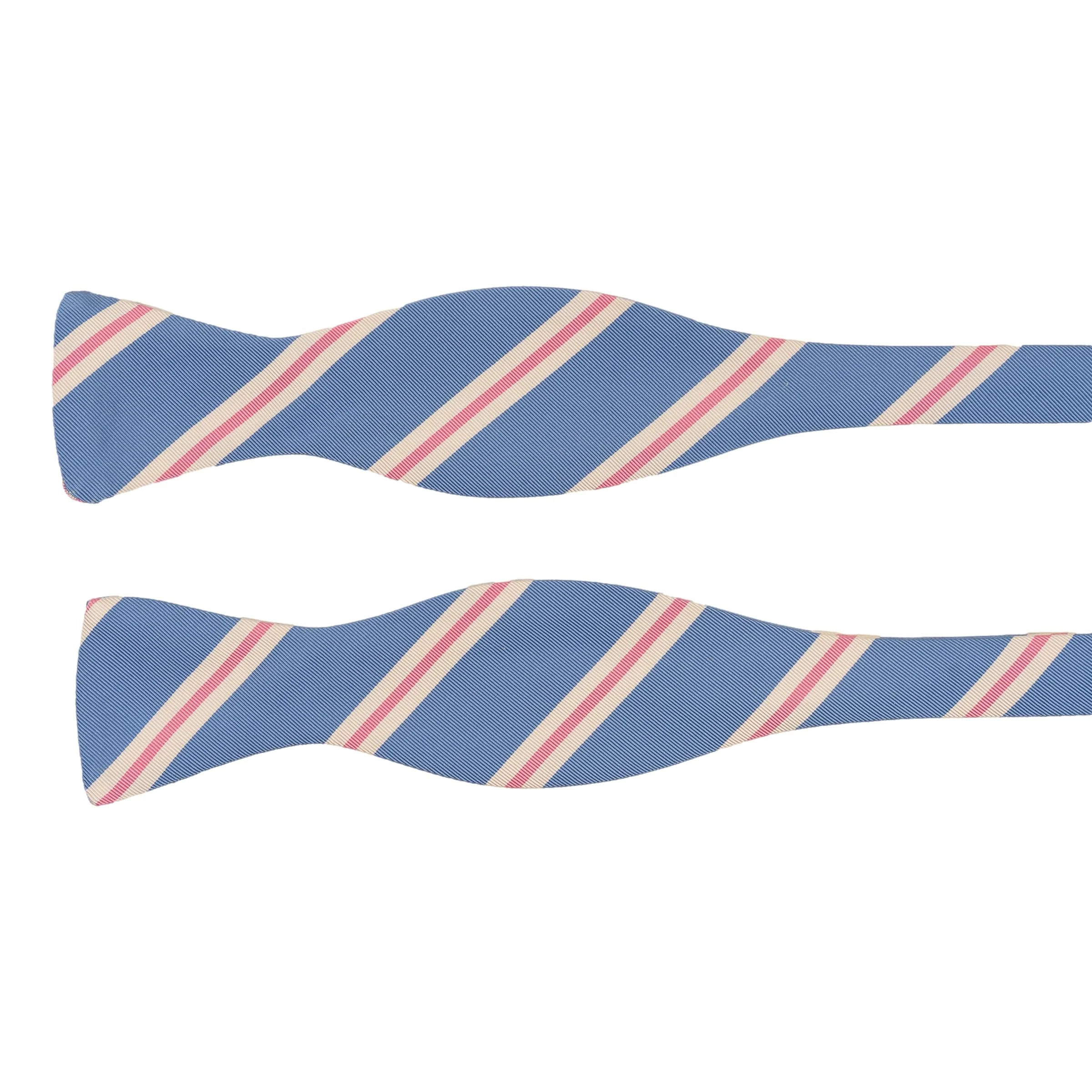 Light Blue, White, and Pink Repp Stripe Silk Bow Tie