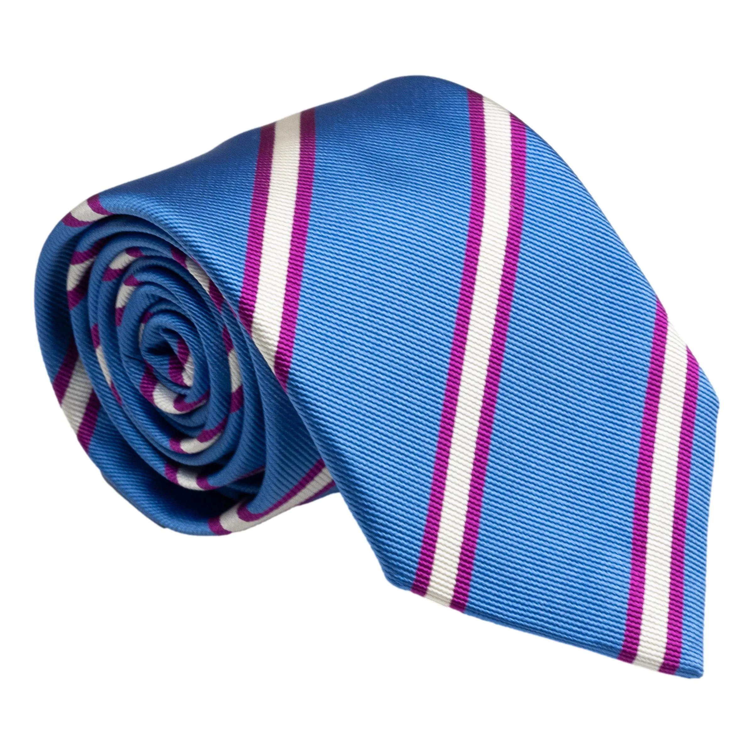 Light Blue with Magenta and White Repp Stripe Silk Tie