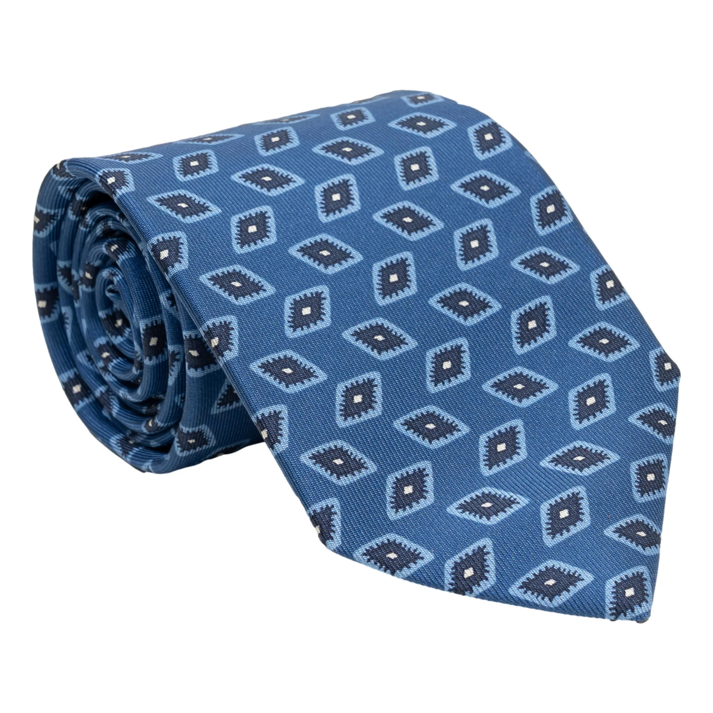 Light Blue with Shades of Blue Diamond Pattern Silk Tie