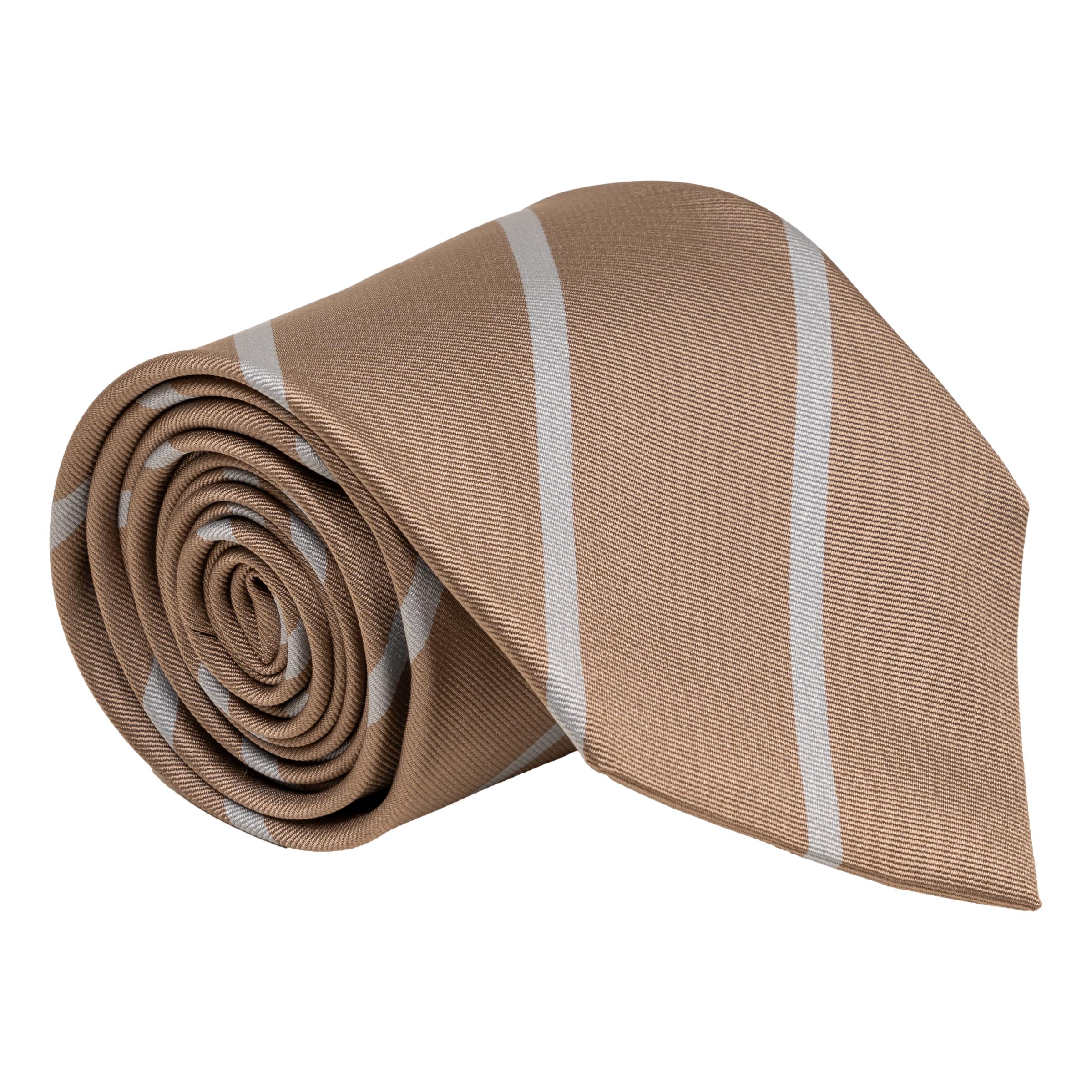 Light Brown with Slate Stripe Silk Tie