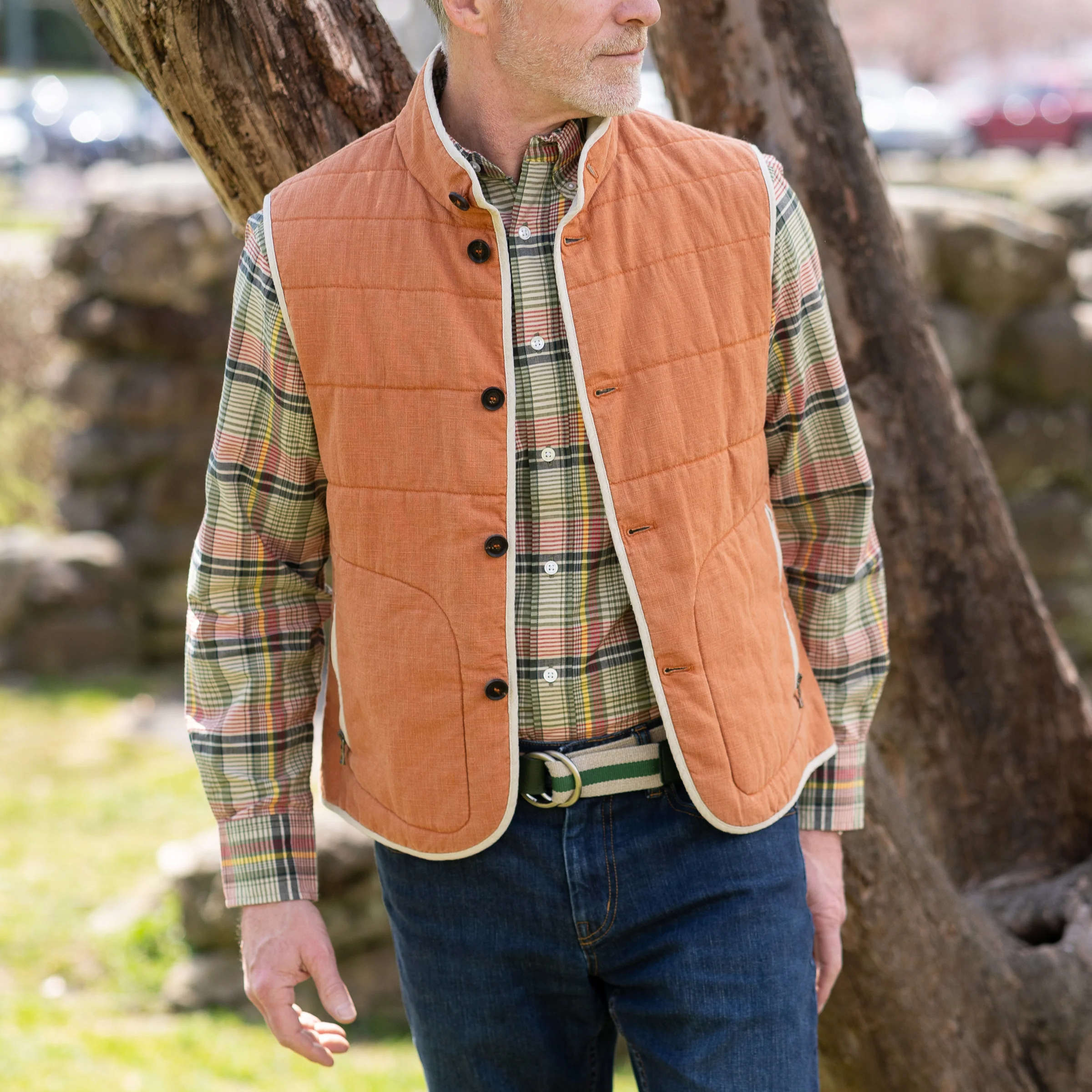 Light Orange Garment Dyed Linen Waterville Vest - Image 2