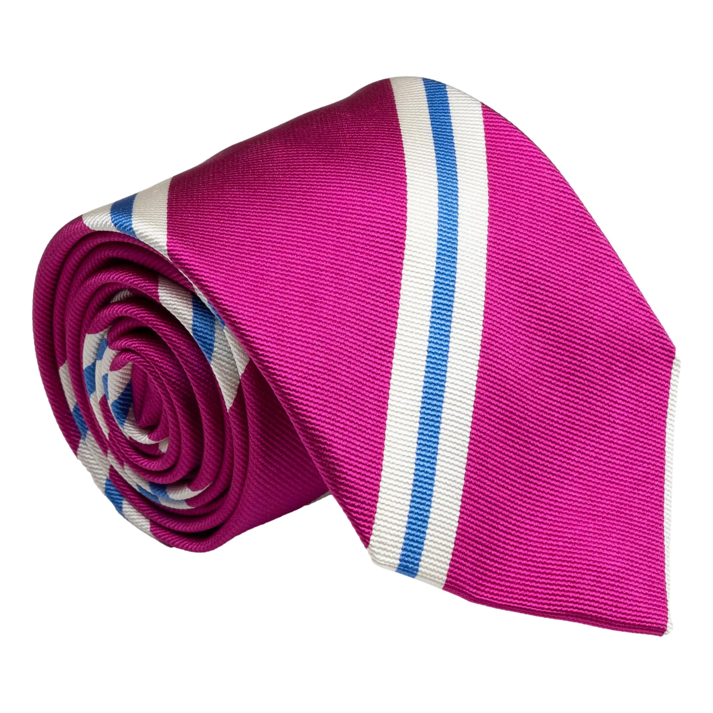 Magenta with White and Sky Blue Repp Stripe Silk Tie