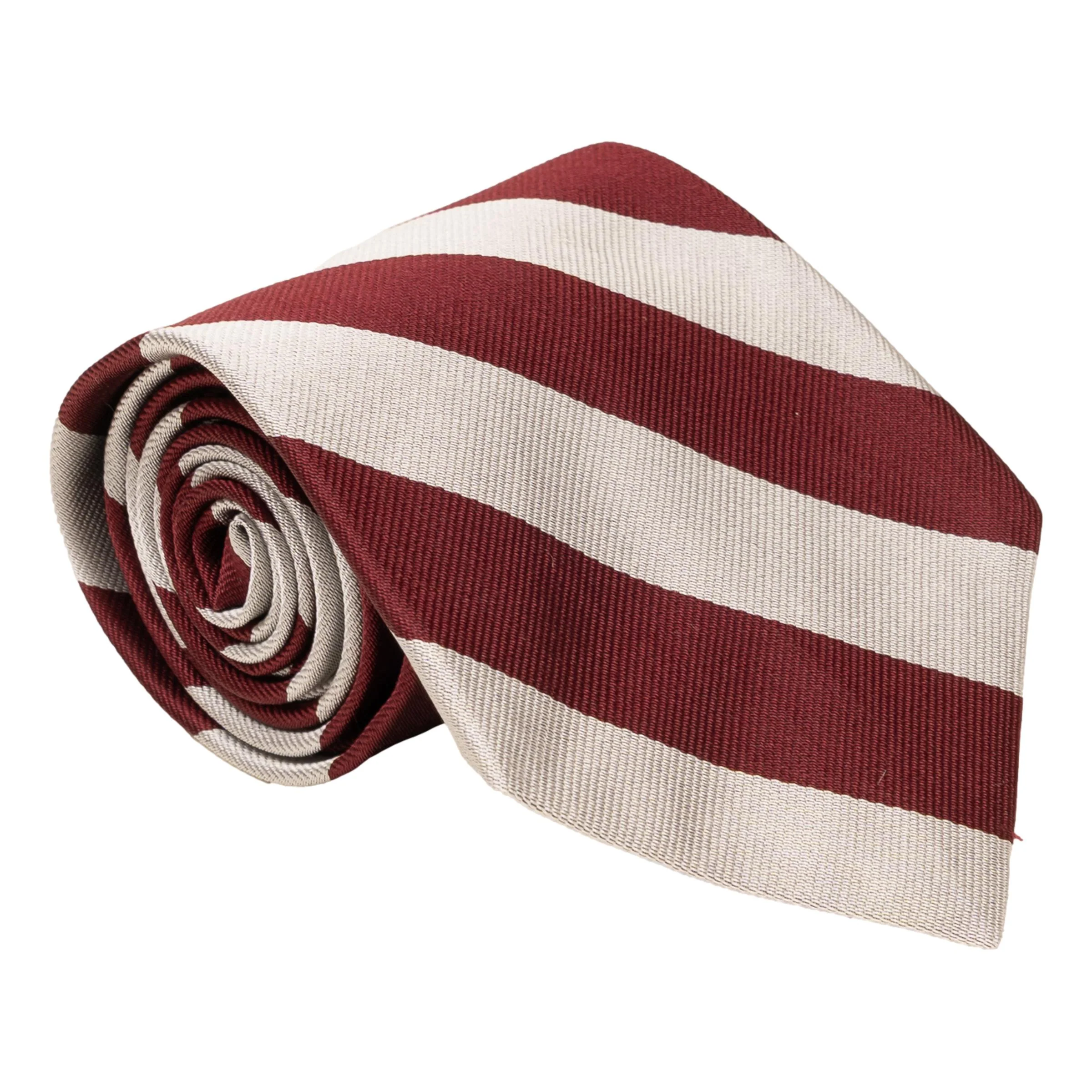 Maroon and Silver Stripe Silk Tie