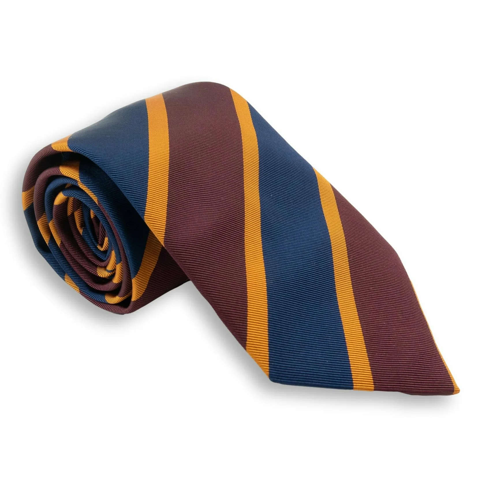 Maroon, Navy, and Gold Repp Stripe Silk Tie