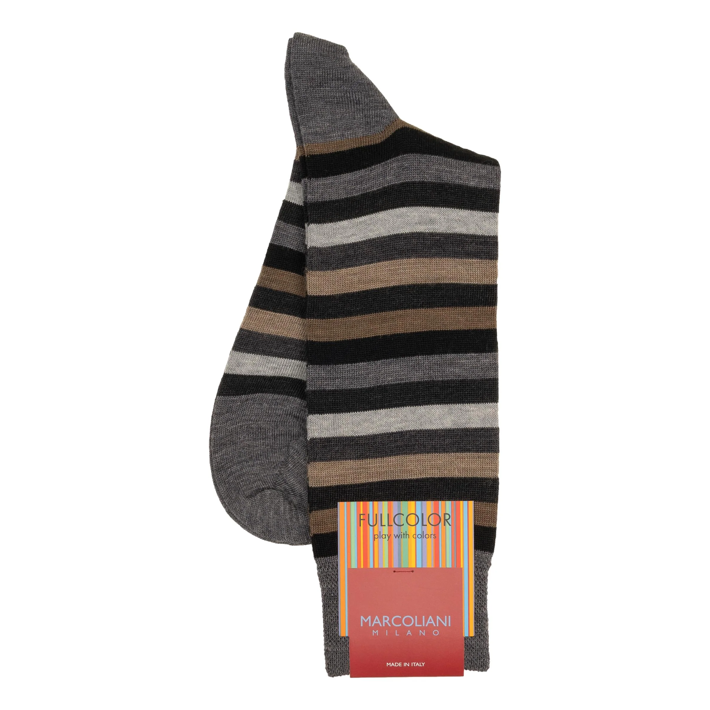 Merino Wool Rainbow Stripe Mid-Calf Dress Socks