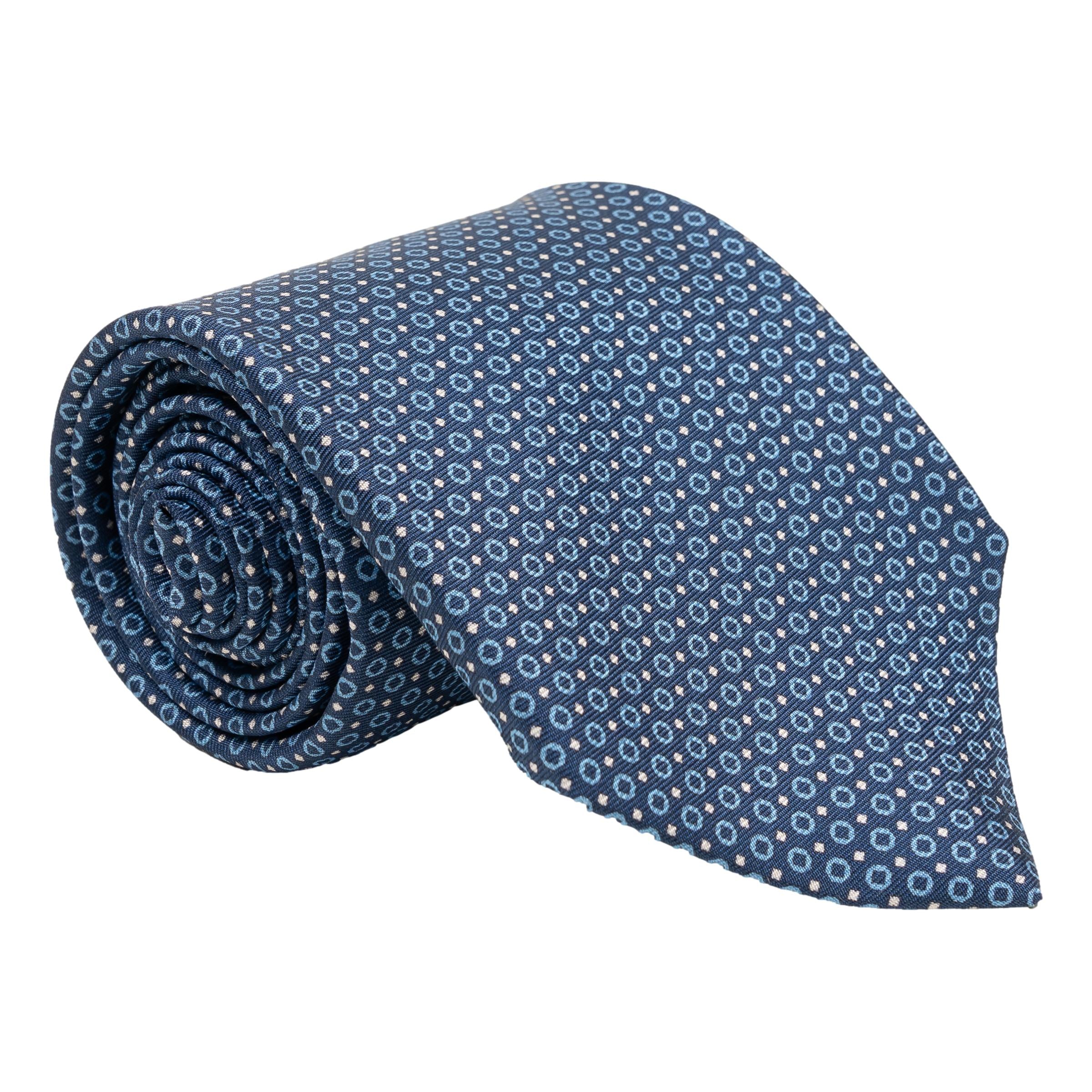 Mini Diamond and Circle Pattern Print Silk Tie