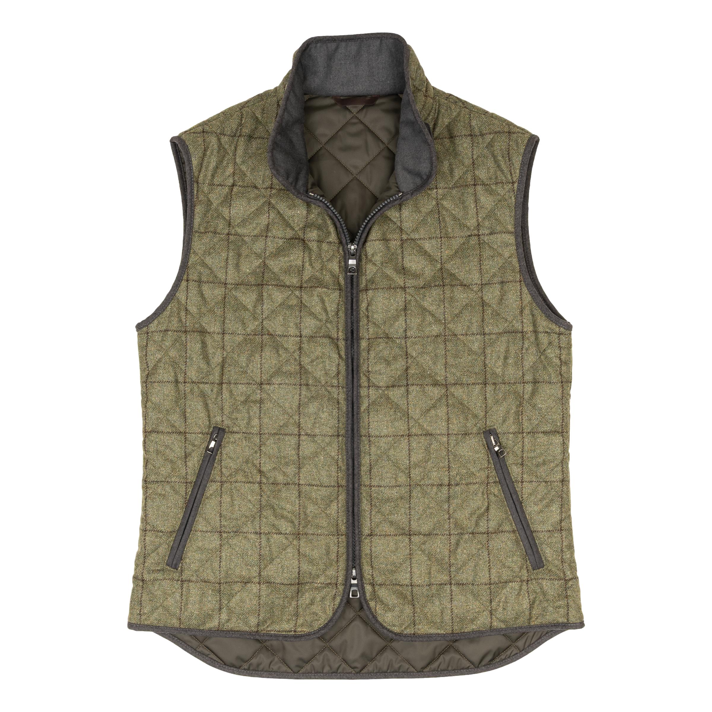 Moss with Brown Windowpane Barberis Flannel Waterville Vest