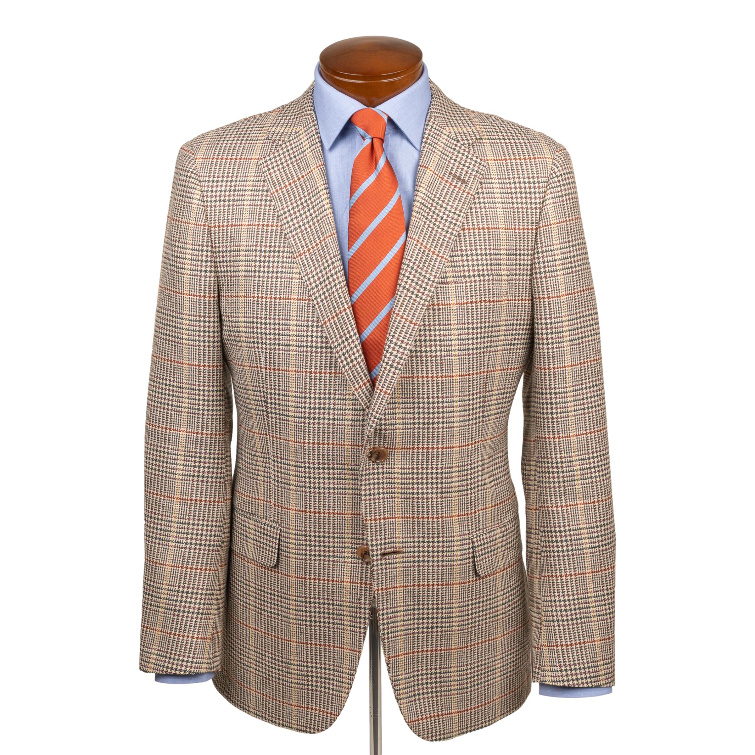 Multicolor Houndstooth with Windowpane Wool, Silk, and Linen Sport Coat