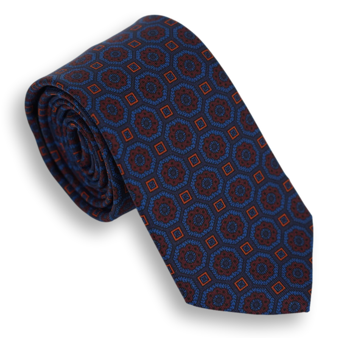 Multicolored Hexagon and Mini Square Patterned Irish Poplin Tie - Image 2