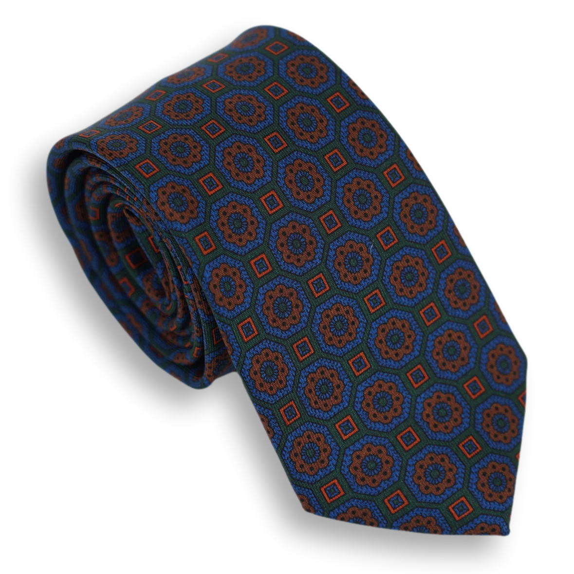 Multicolored Hexagon and Mini Square Patterned Irish Poplin Tie - Image 3