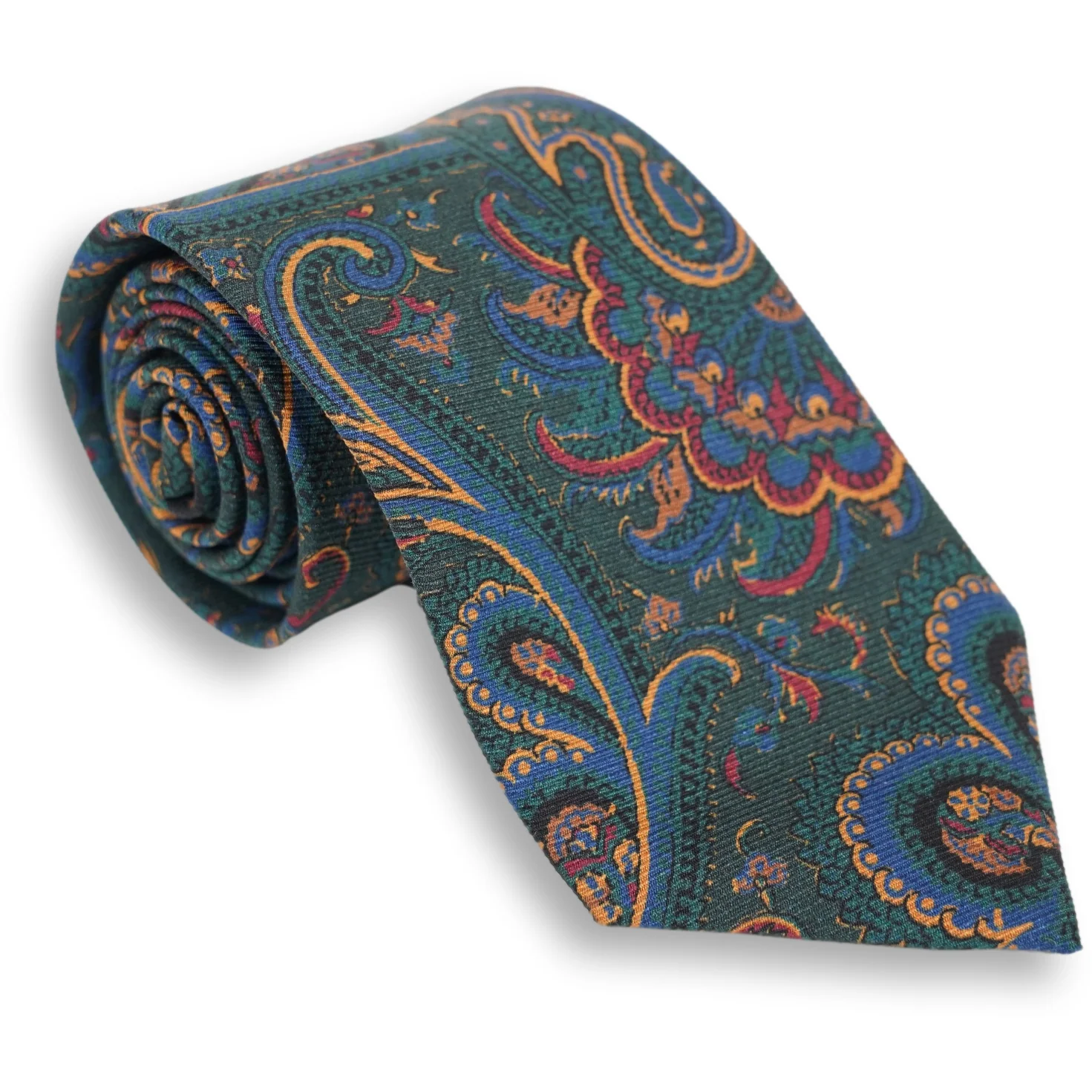 Multicolored Large Paisley Patterned Silk Woven Tie - Image 2
