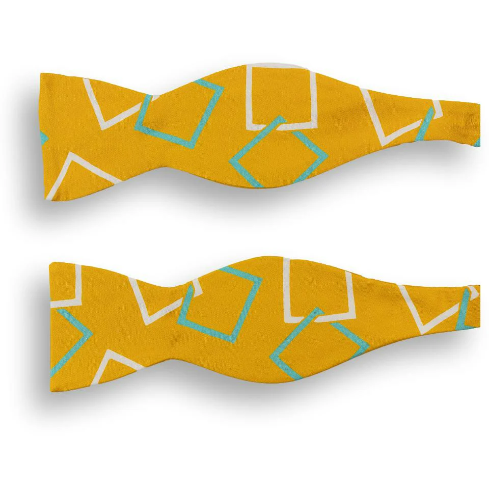 Mustard Square Patterned Silk Bow Tie