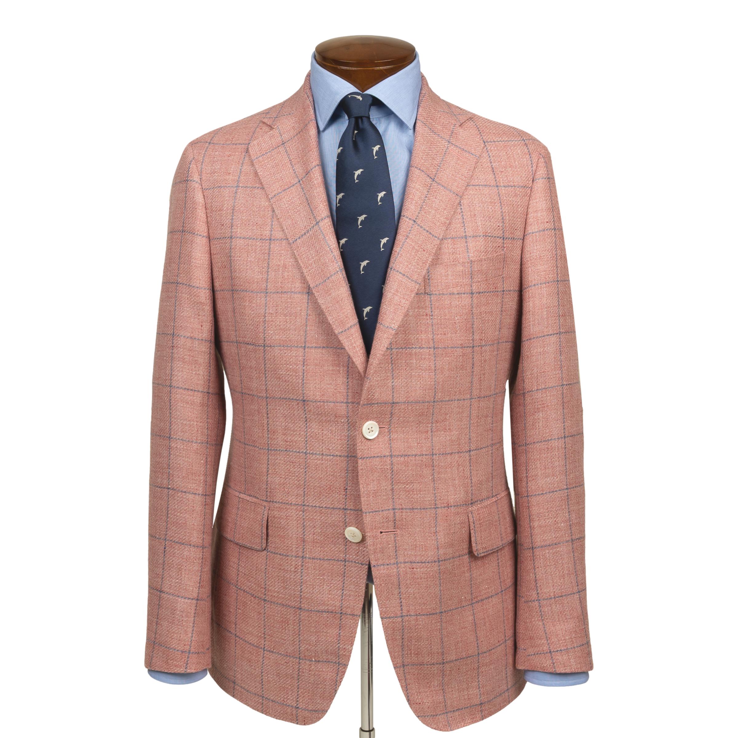 Nantucket Red with Navy Windowpane Wool and Linen Sport Coat
