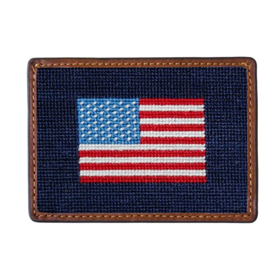 Navy American Flag Needlepoint Card Wallet