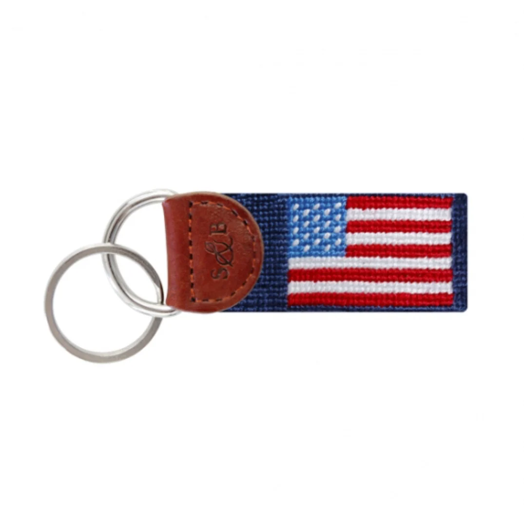 Navy American Flag Needlepoint Key Fob