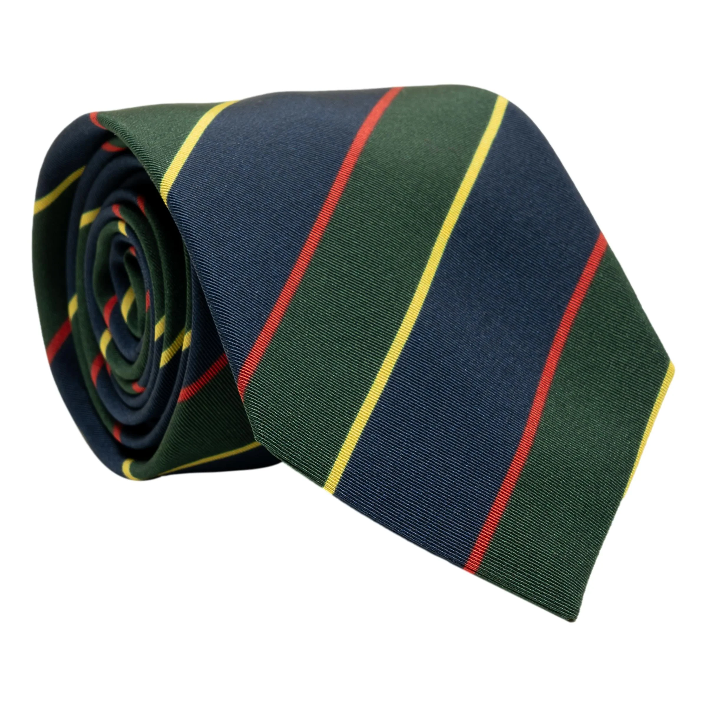 Navy and Green Stripe with Thin Red and Gold Stripe Irish Poplin Tie