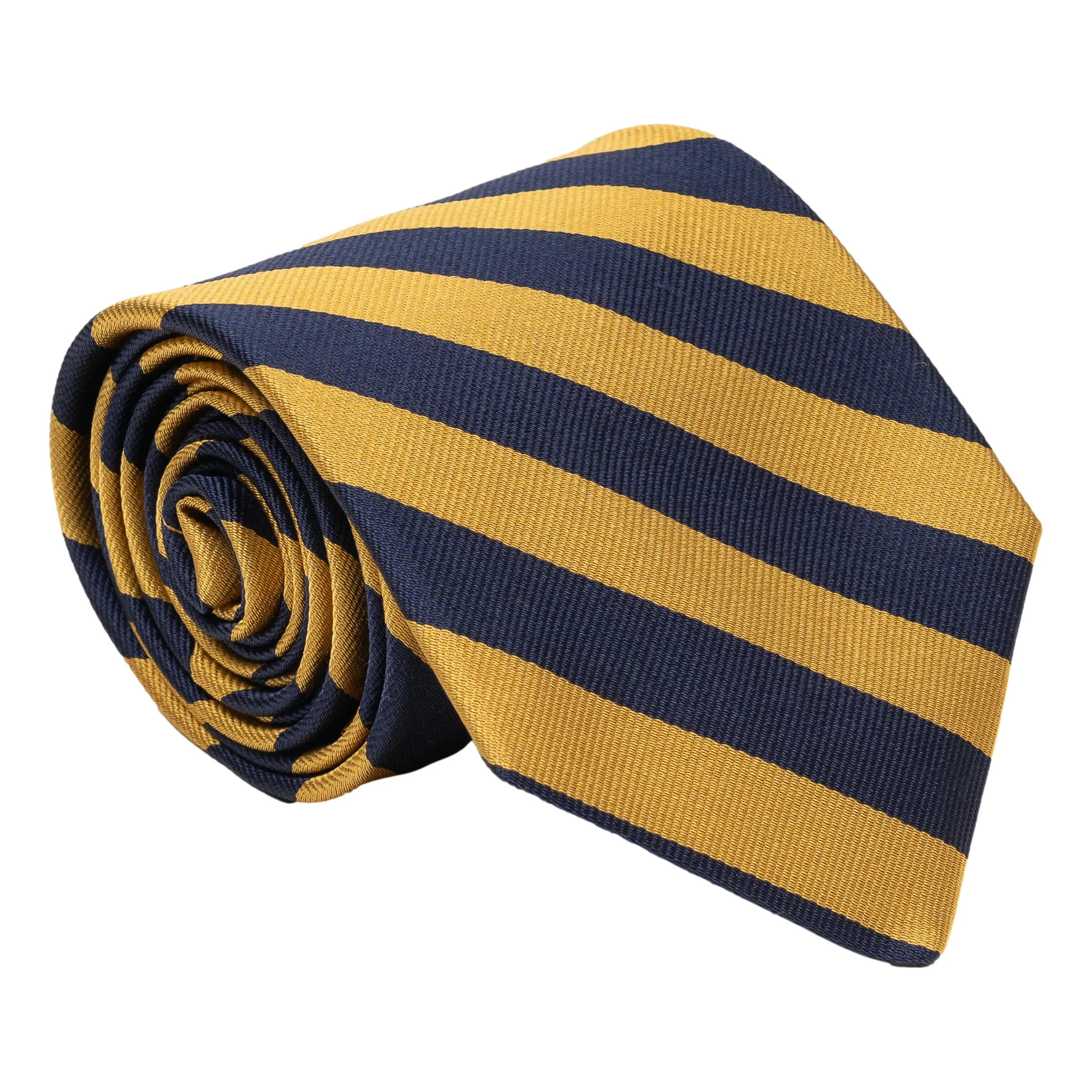 Navy and Primrose Bar Stripe Silk Tie