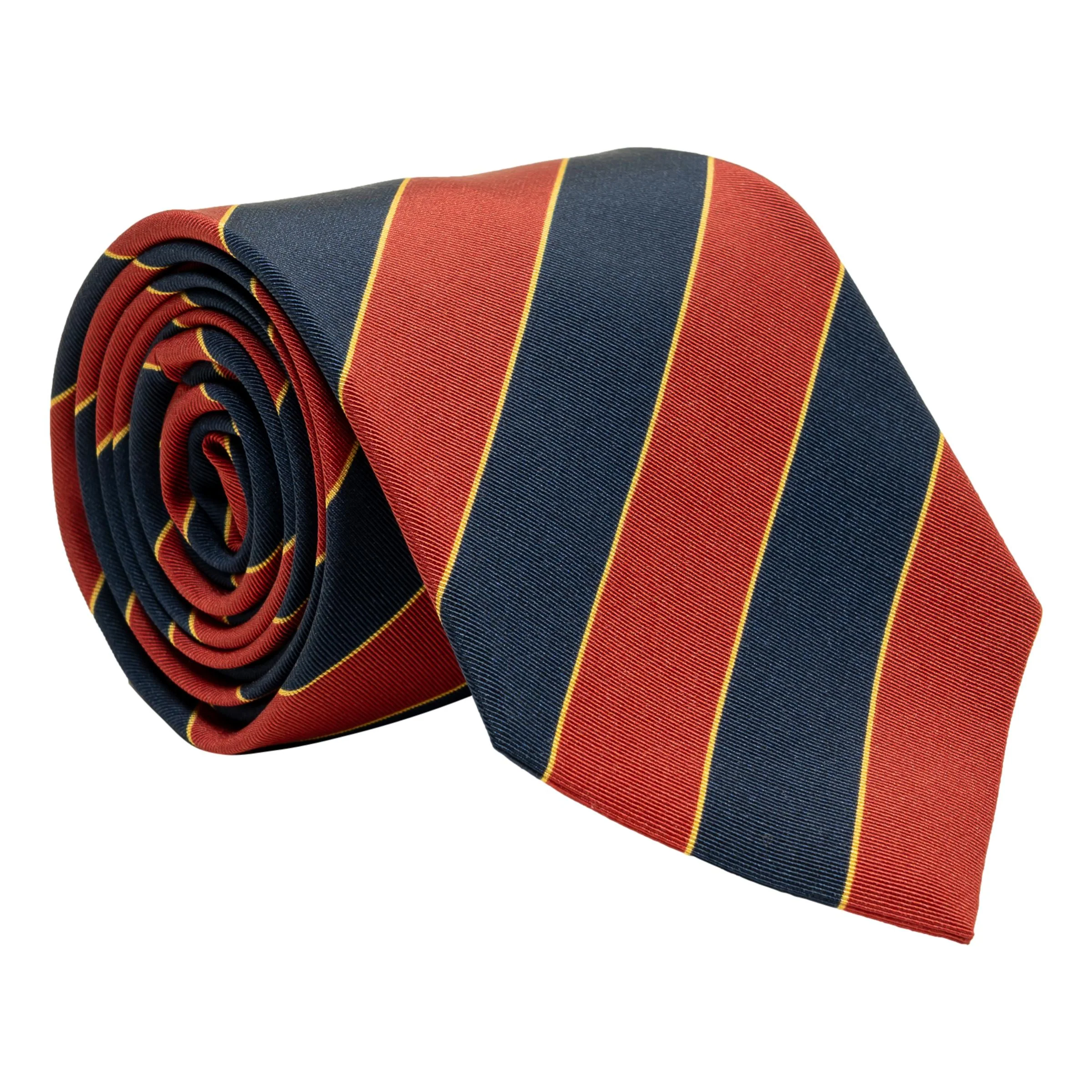 Navy and Red Stripe with Thin Gold Stripe Irish Poplin Tie