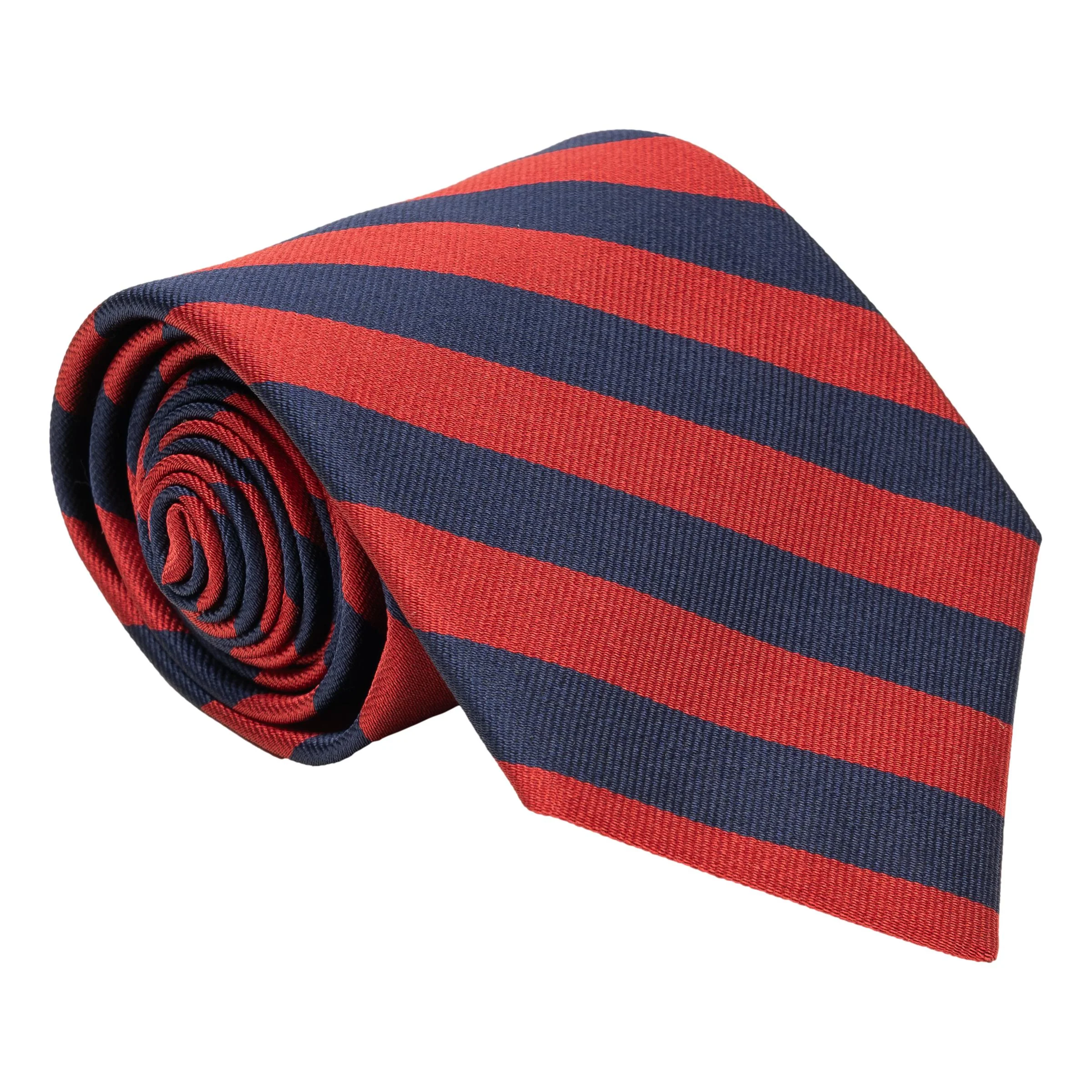 Navy and Scarlet Bar Stripe Silk Tie