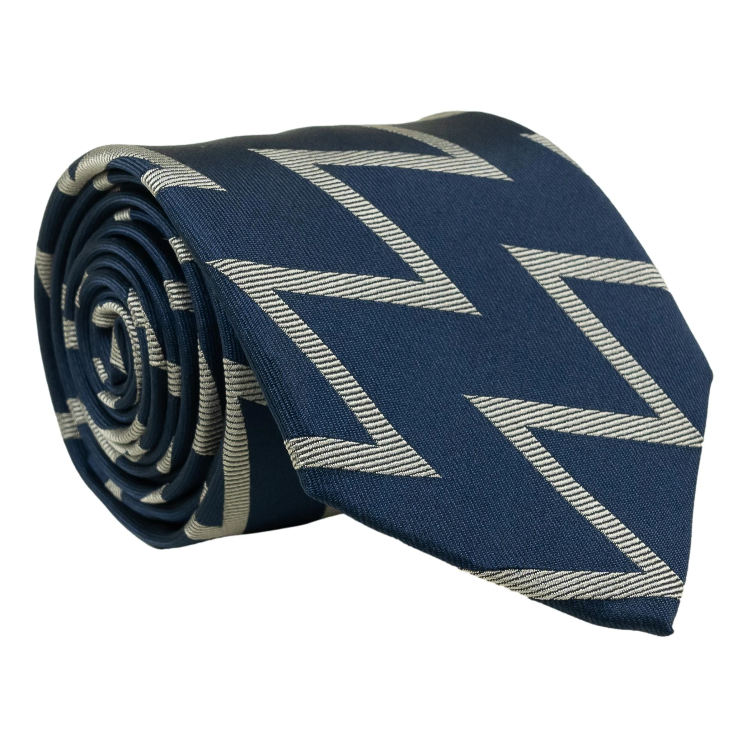 Navy and Silver Jagged Stripe Tie