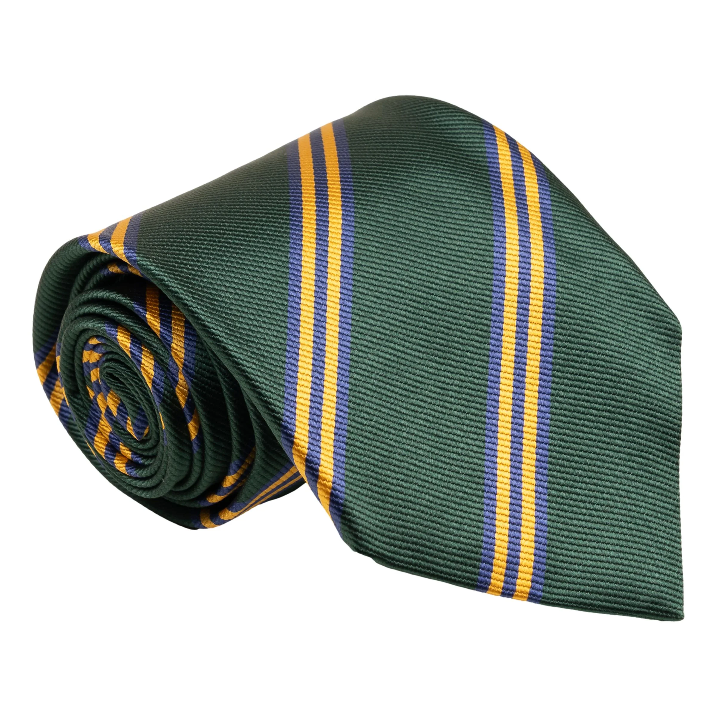 Green, Blue, and Gold Regimental Repp Stripe Silk Tie
