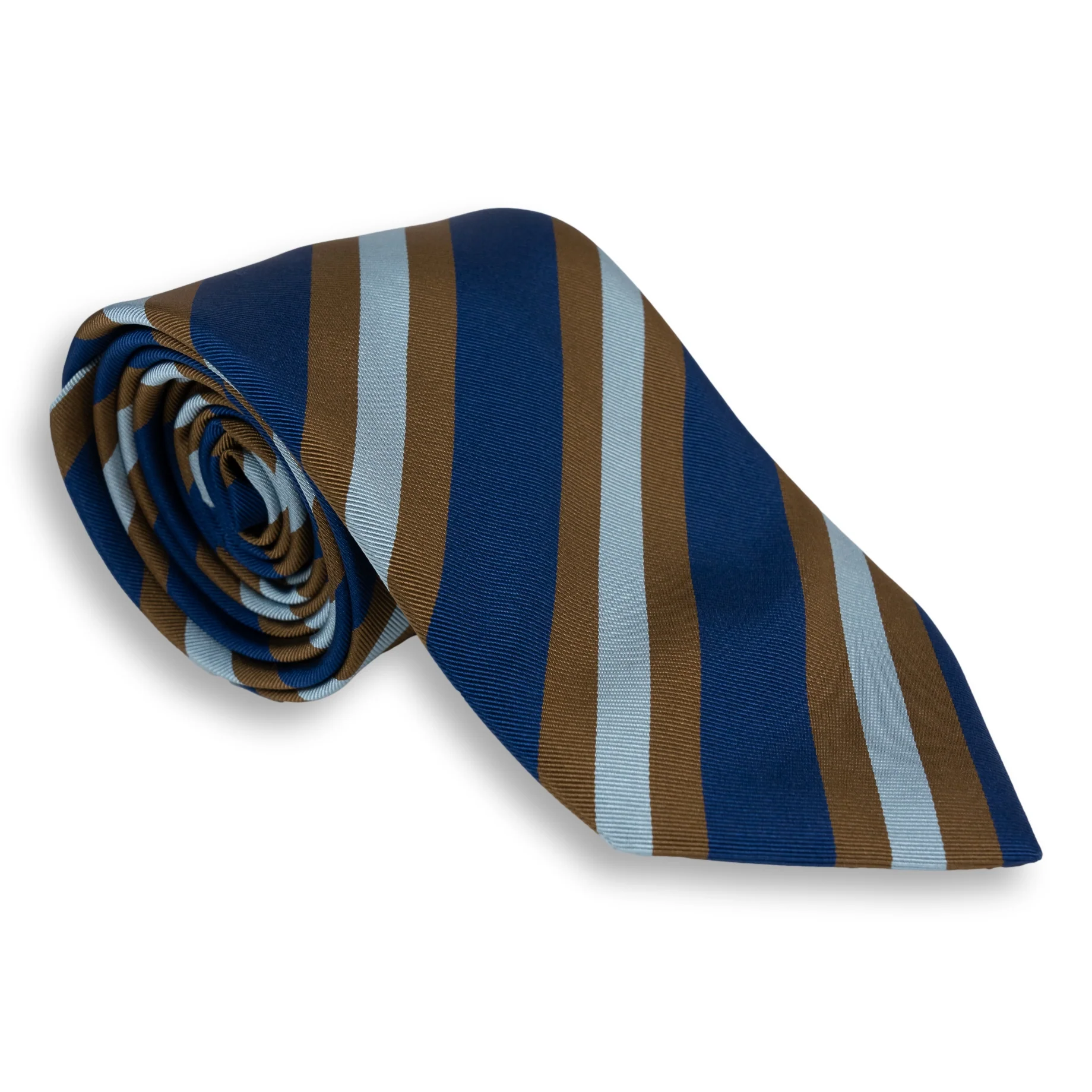 Navy, Brown, and Light Blue Silk Repp Stripe Tie