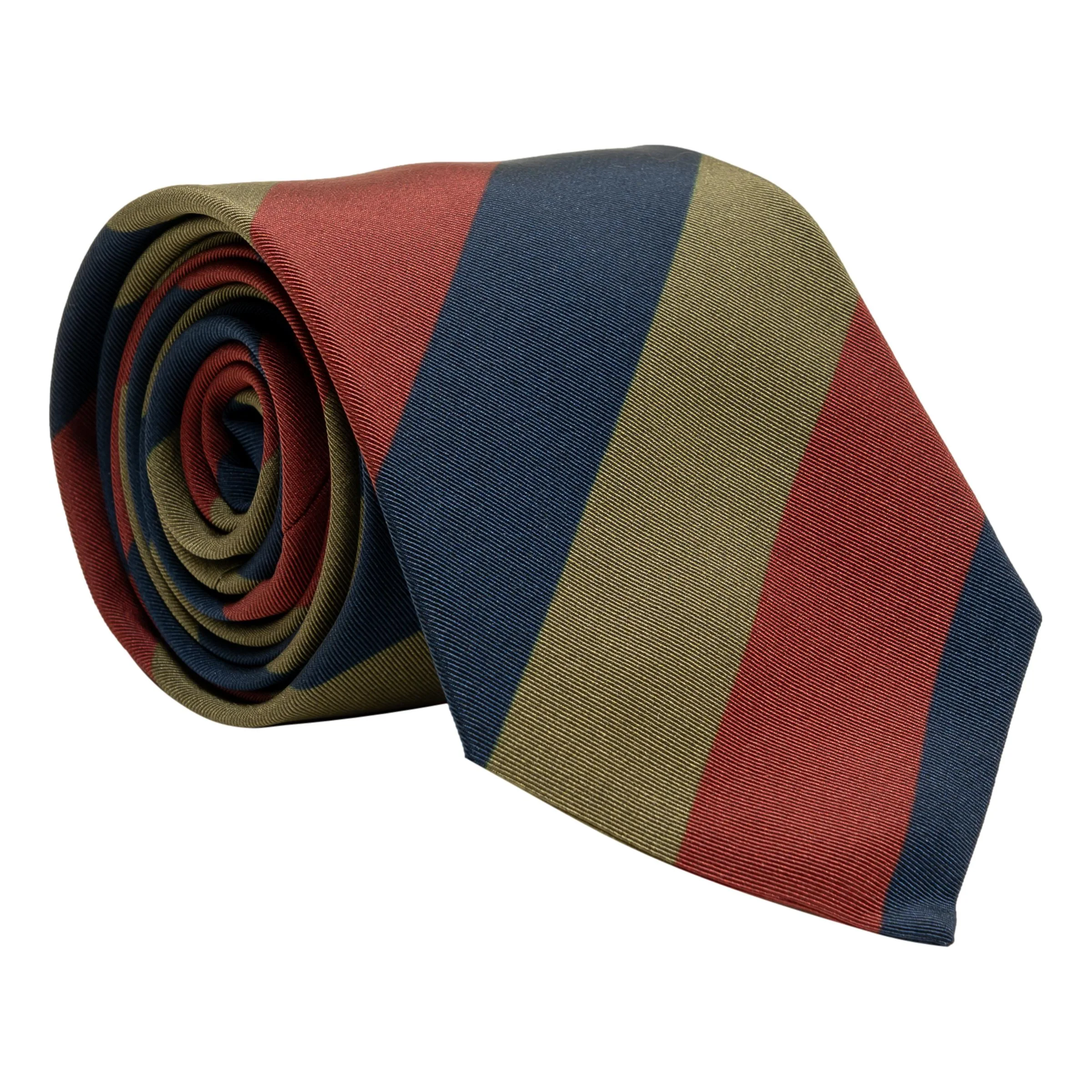 Navy, Olive, and Maroon Stripe Irish Poplin Tie