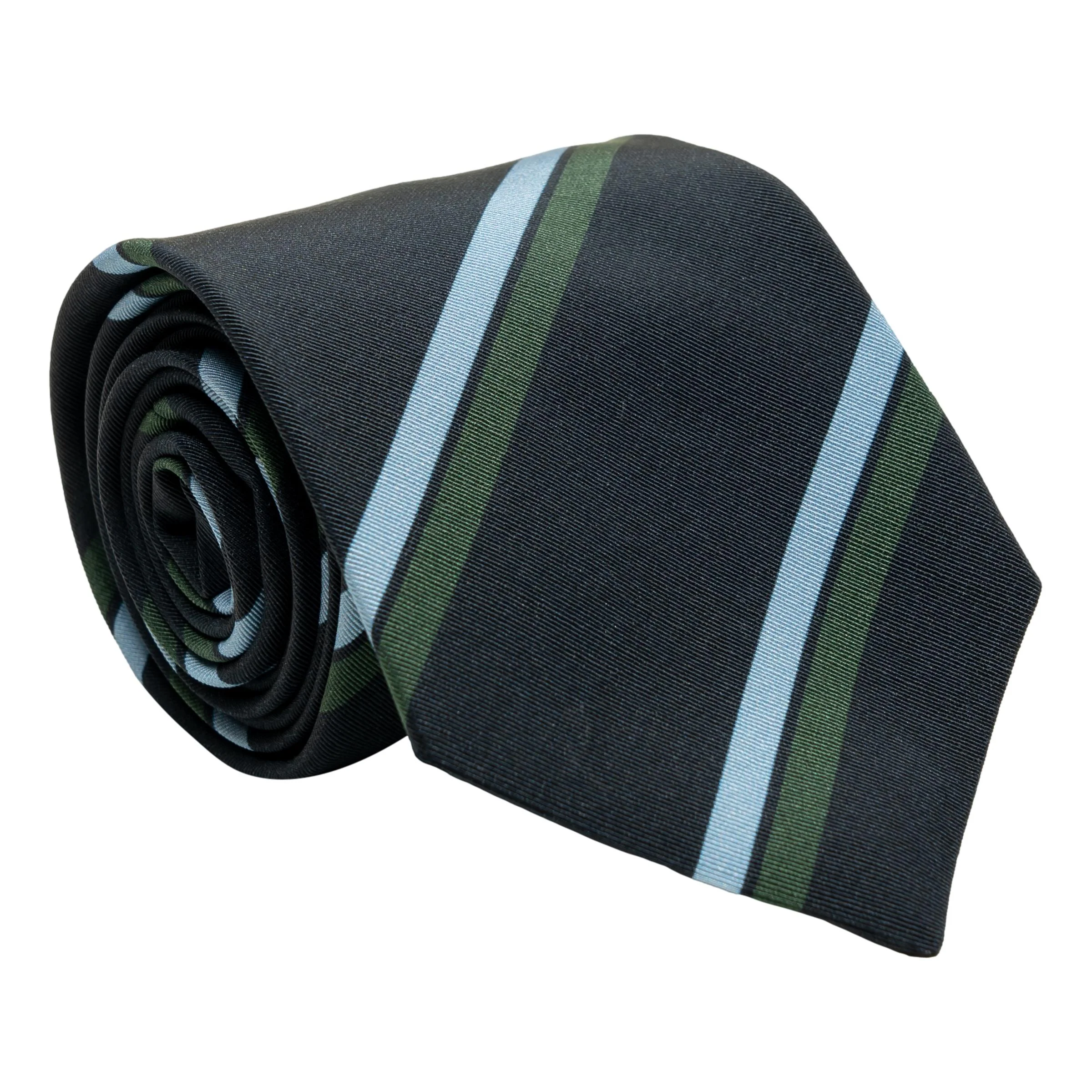 Navy, Olive, and Sky Blue Stripe Irish Poplin Tie