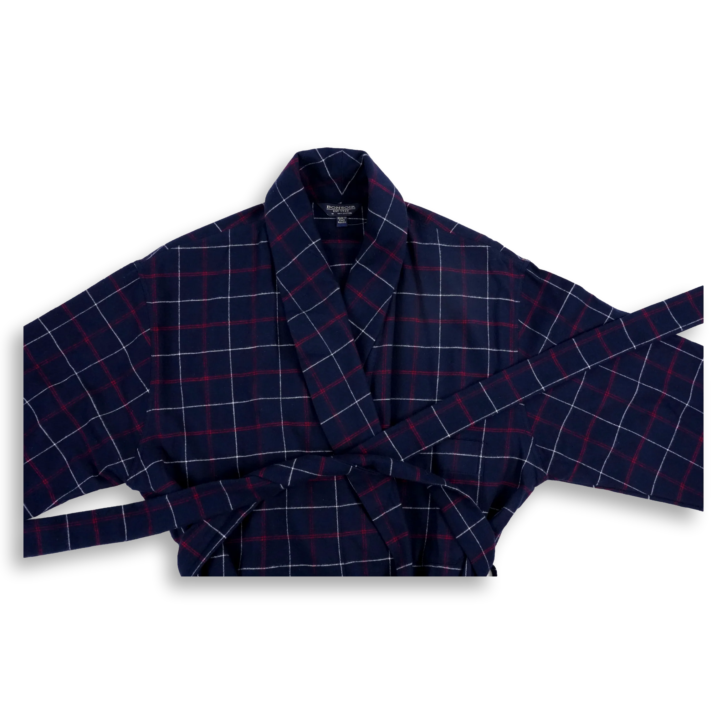 Navy Plaid Brushed Cotton Robe