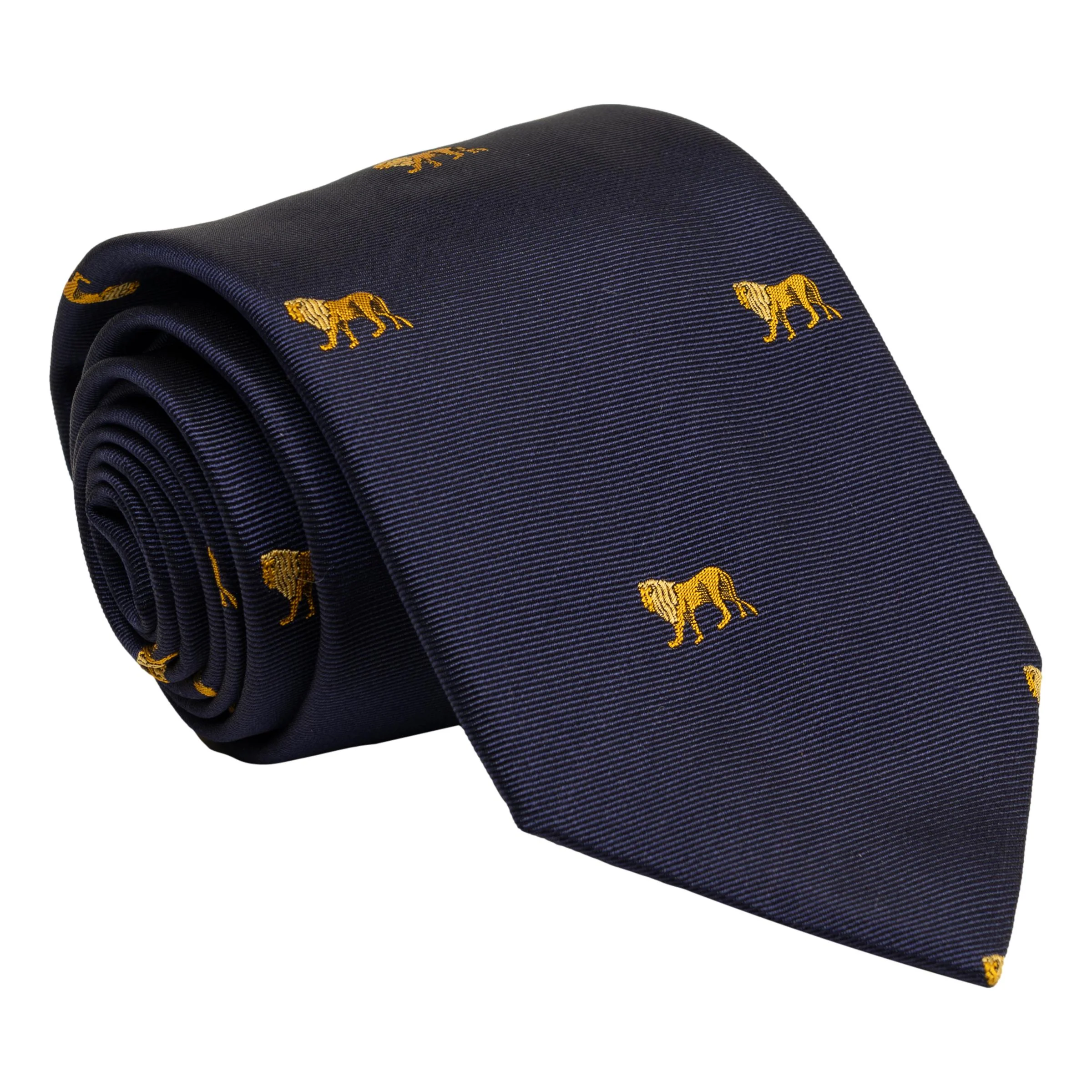 Navy Silk Tie with Gold Lions