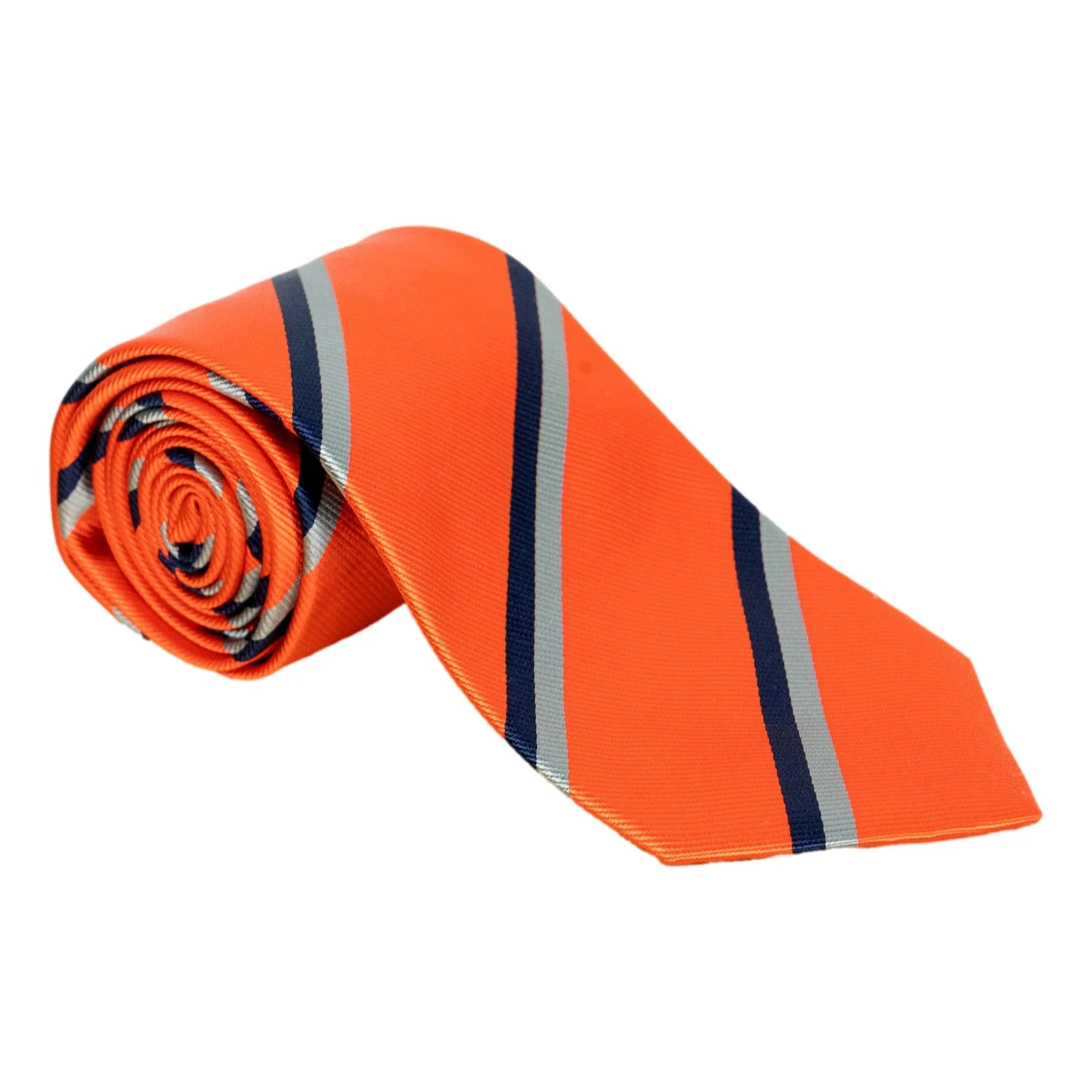 Navy, Silver, and Orange Repp Stripe Silk Tie