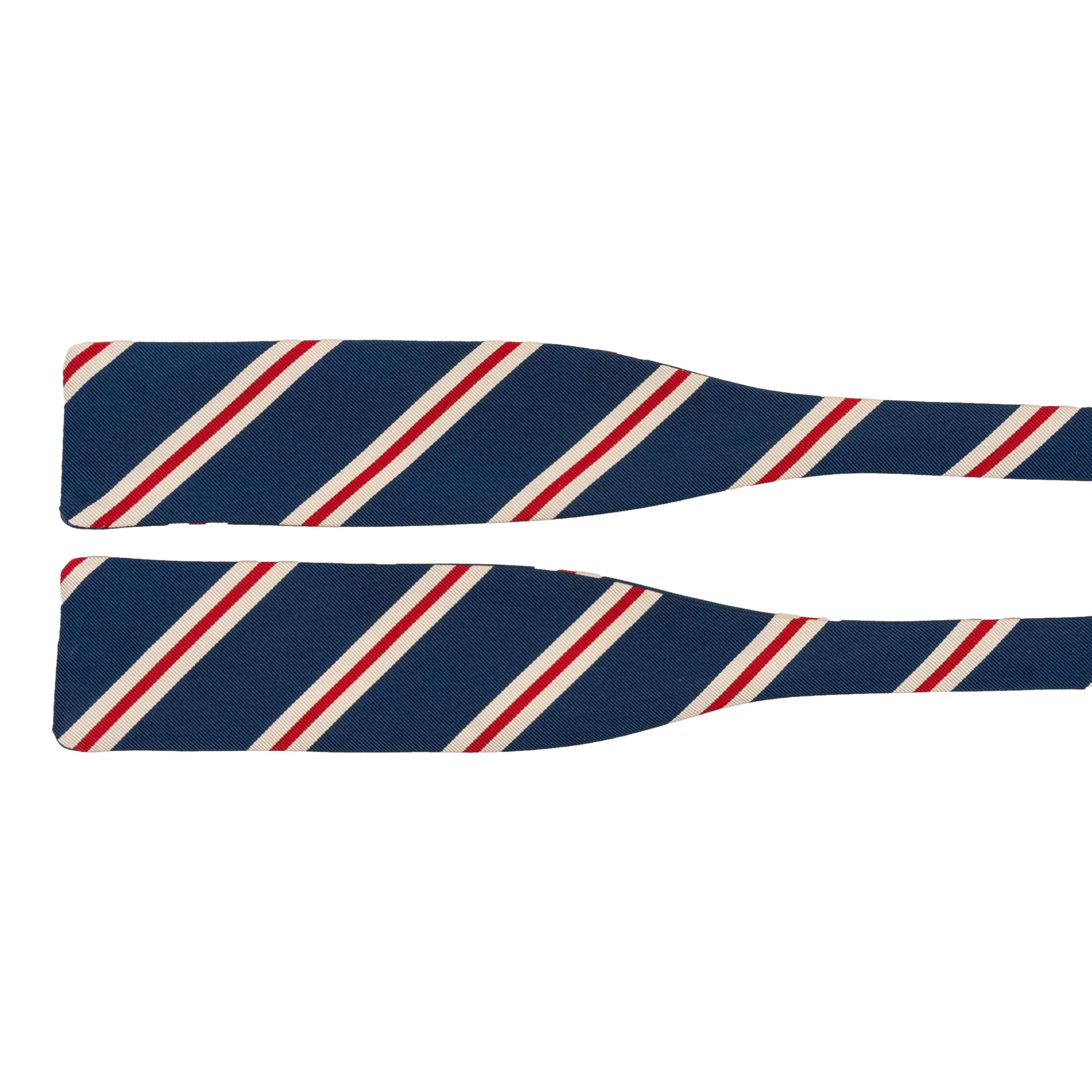 Navy, White, and Red Repp Stripe Silk Bat Wing Bow Tie