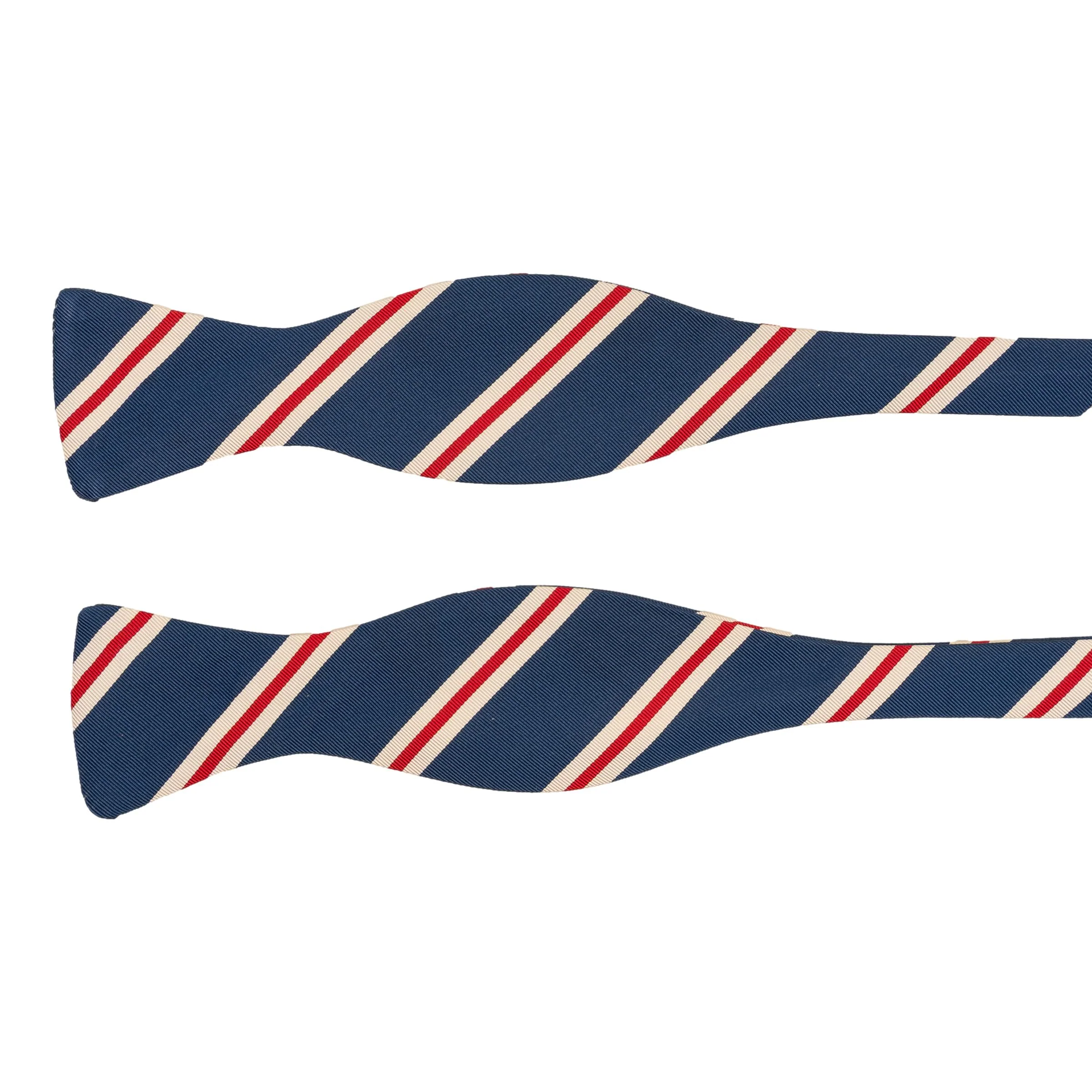 Navy, White, and Red Repp Stripe Silk Bow Tie