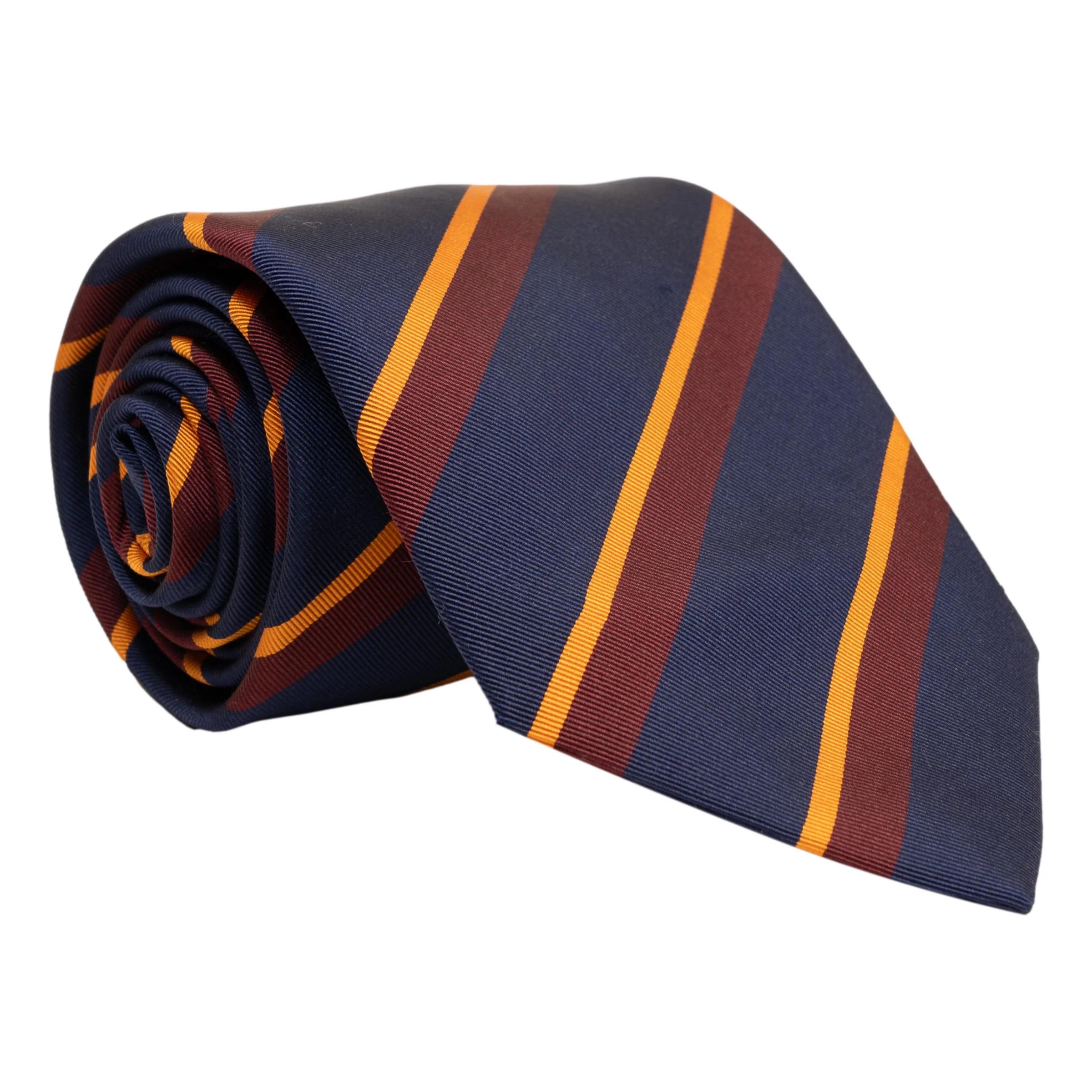 Navy with Orange and Maroon Repp Stripe Silk Tie