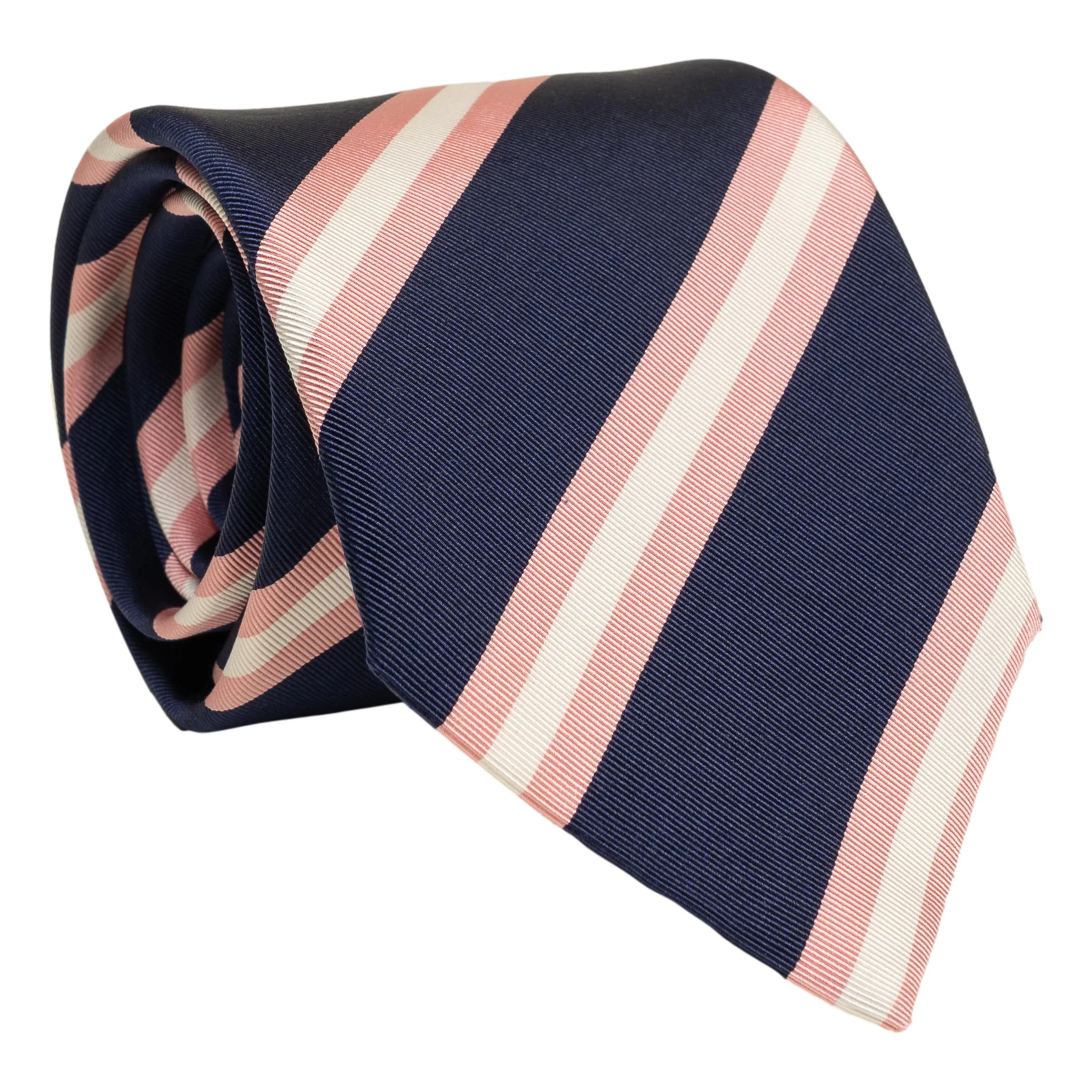 Navy with Pink and White Mogador Repp Stripe Tie
