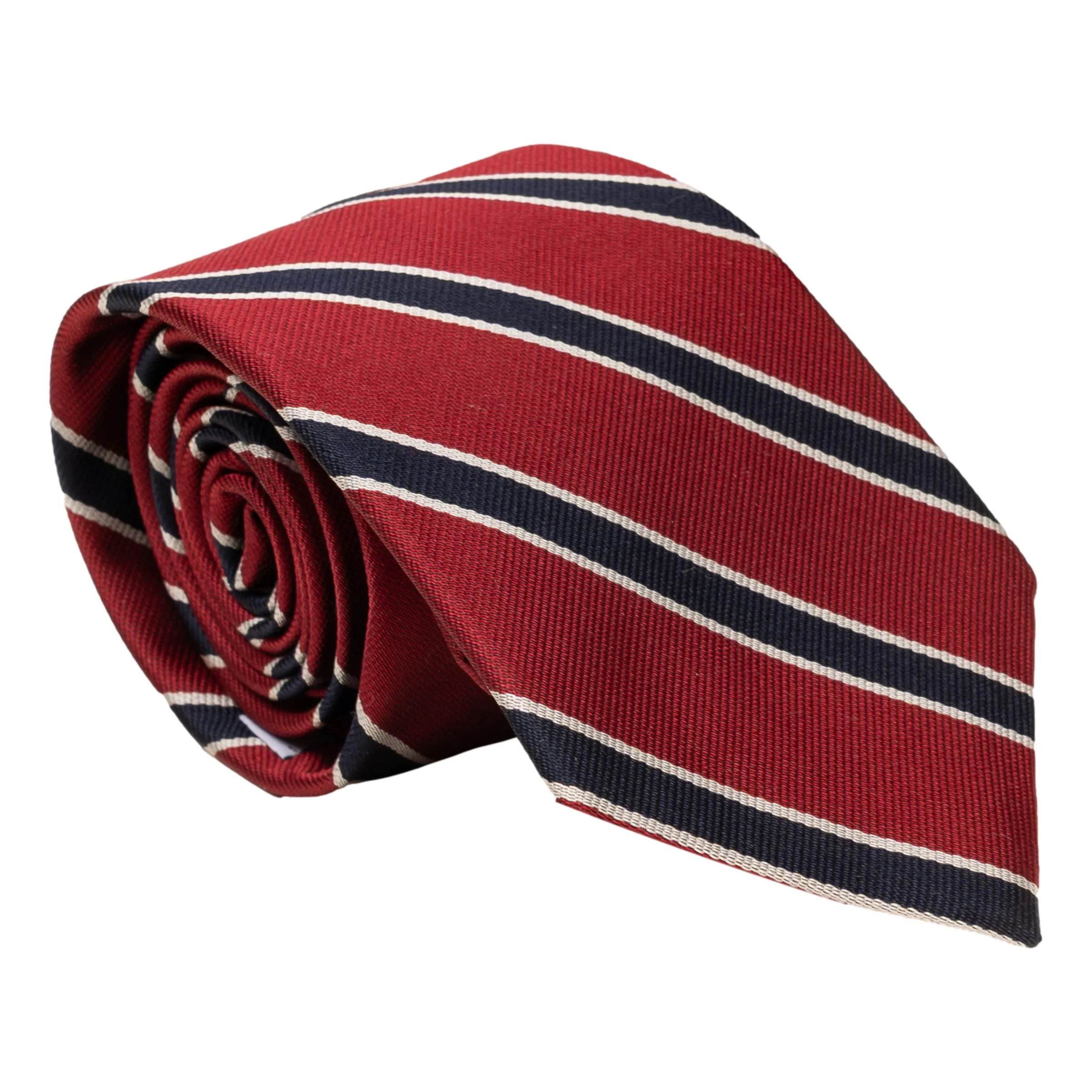Maroon with Navy and Silver Repp Stripe Silk Tie