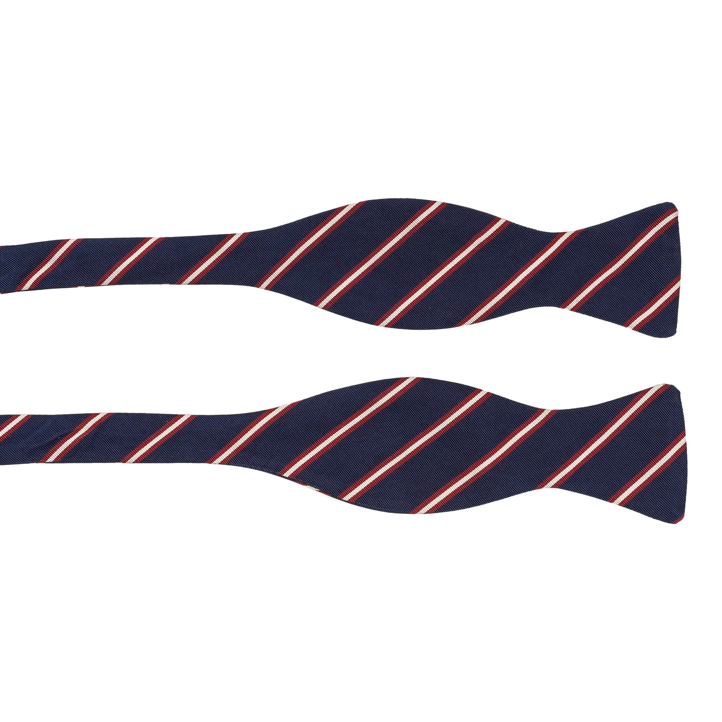 Navy with Red and White Small Repp Stripe Bow Tie