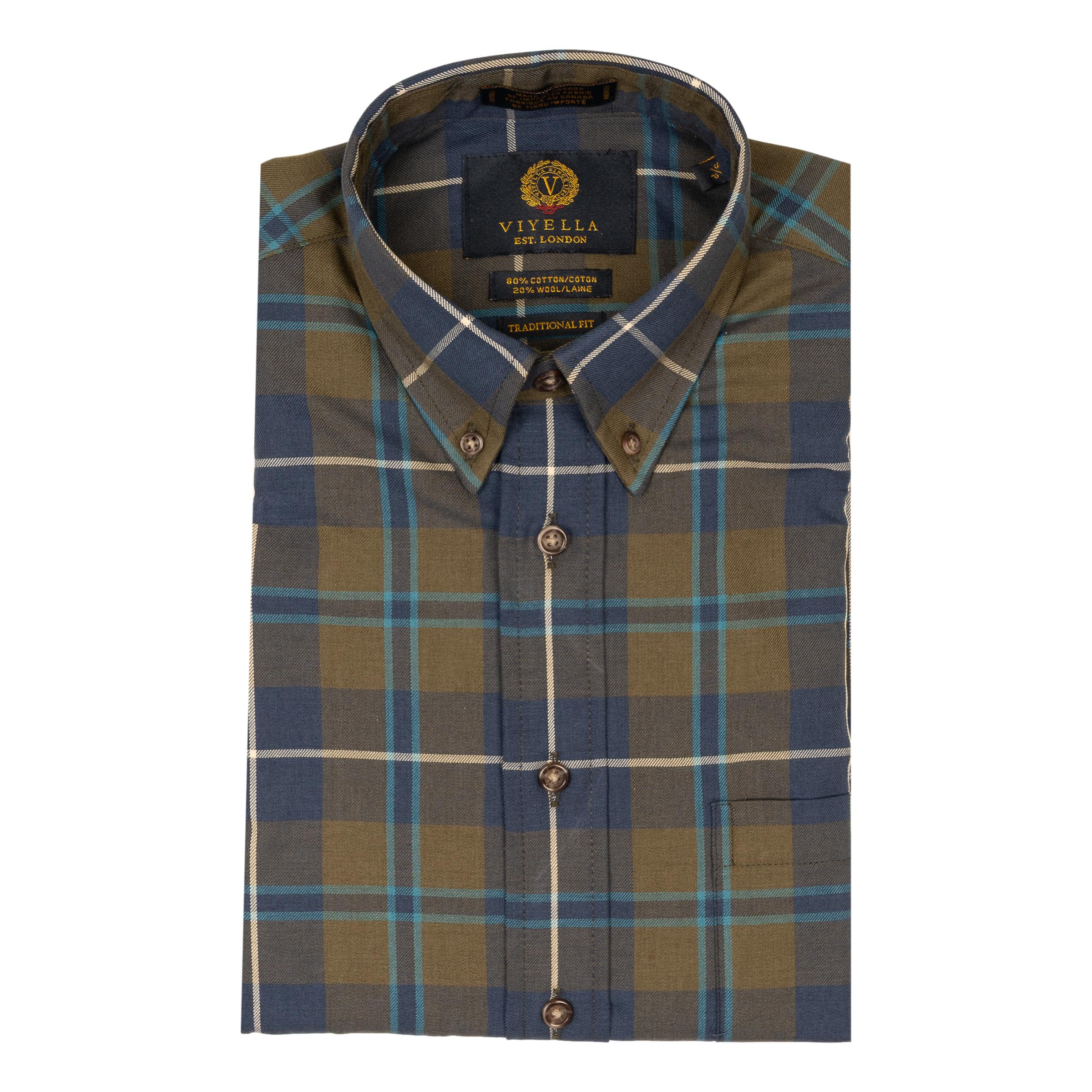 Olive and Teal Plaid Viyella Sport Shirt