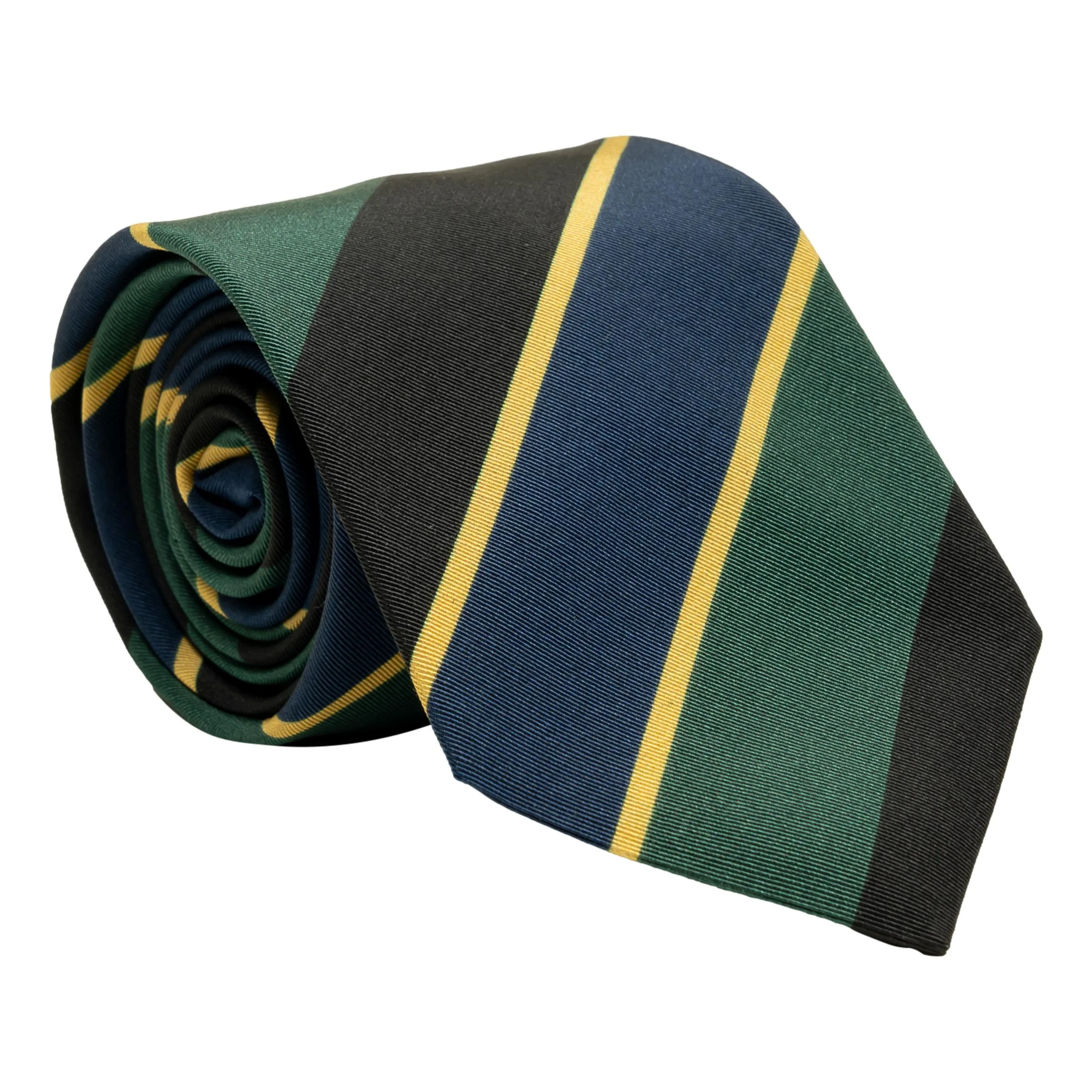 Olive, Black, Blue, and Gold Stripe Irish Poplin Tie