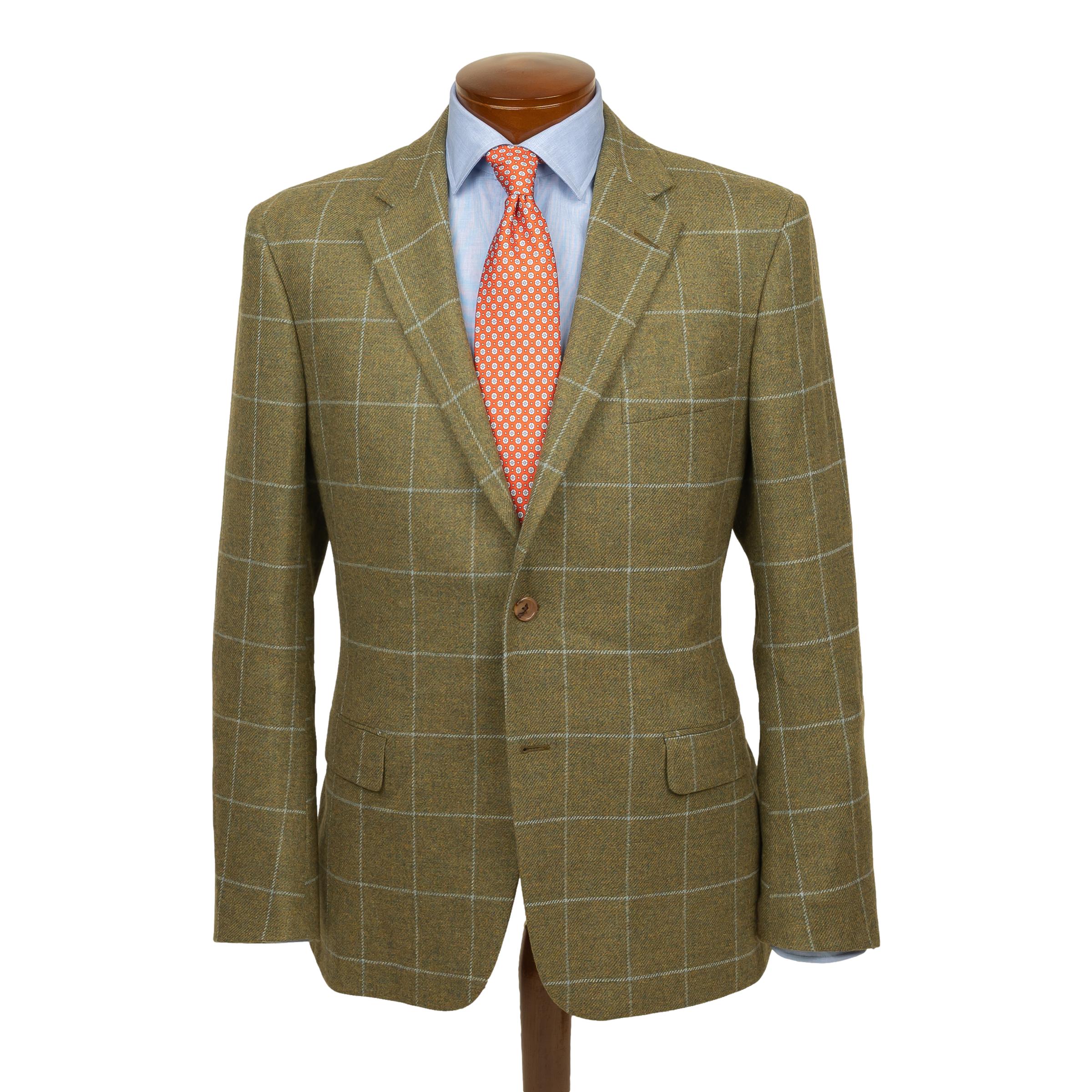 Olive Heather with Bluebell Windowpane Wool Sport Coat