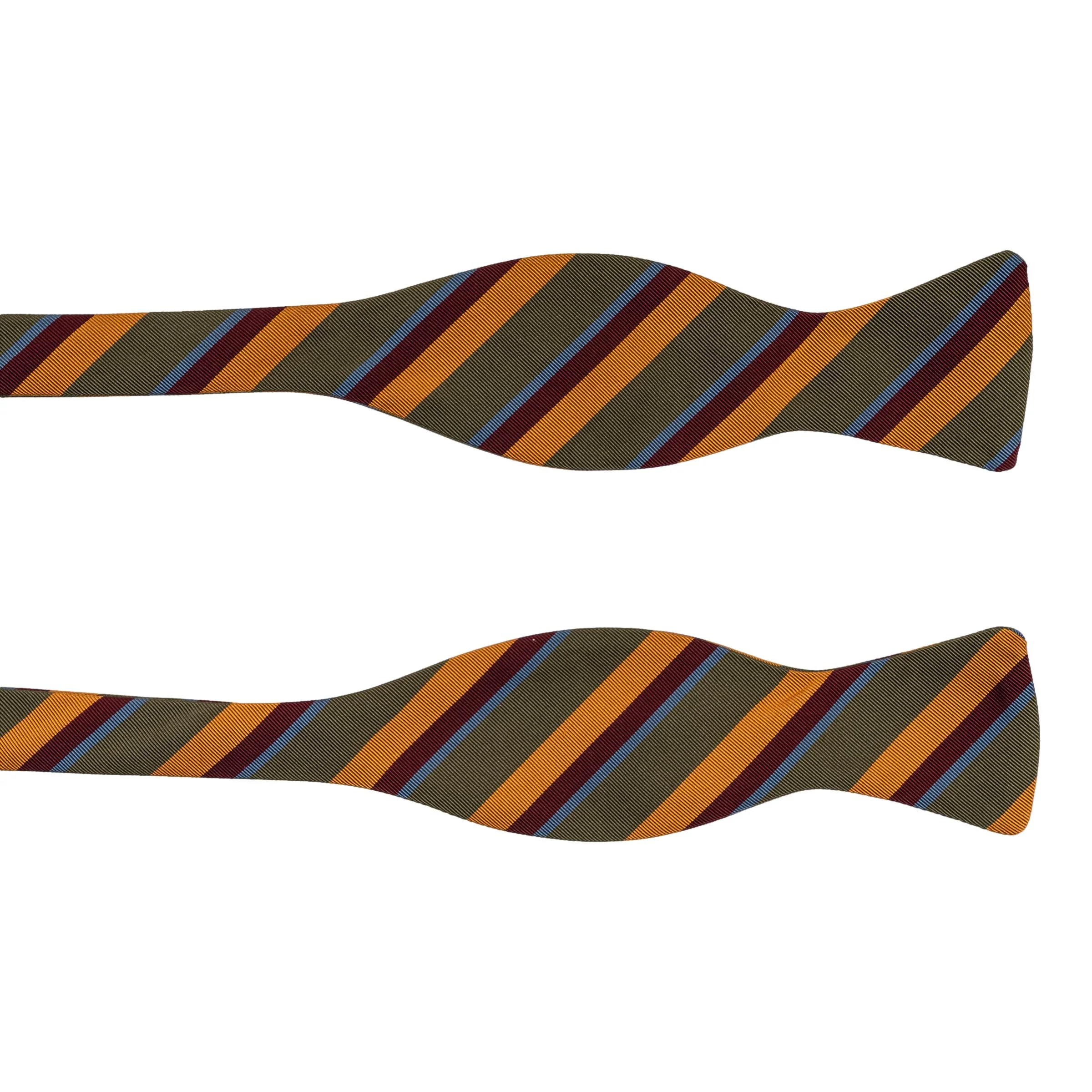 Olive, Ochre, Burgundy, and Light Blue Stripe Bow Tie