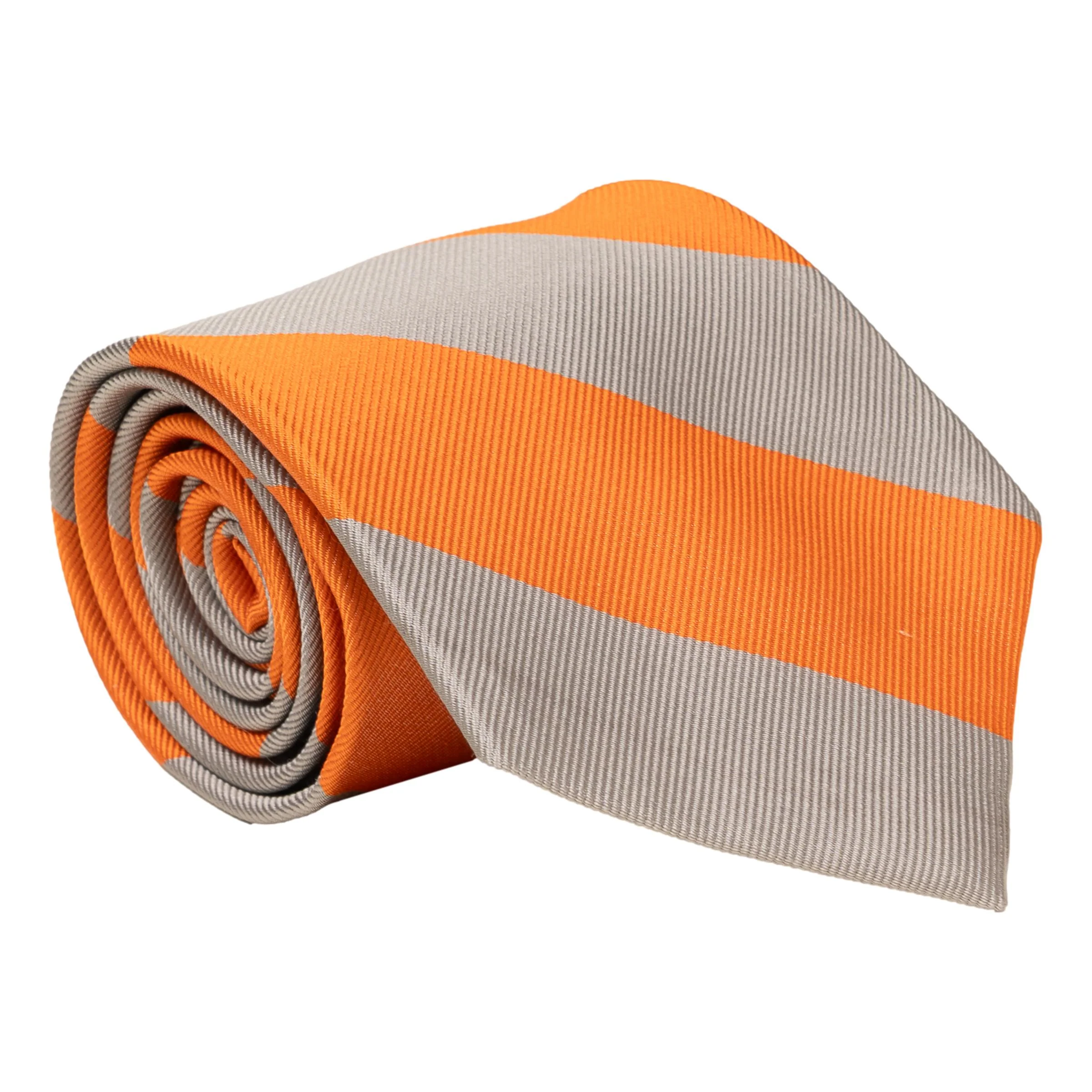 Orange and Grey Stripe Silk Tie