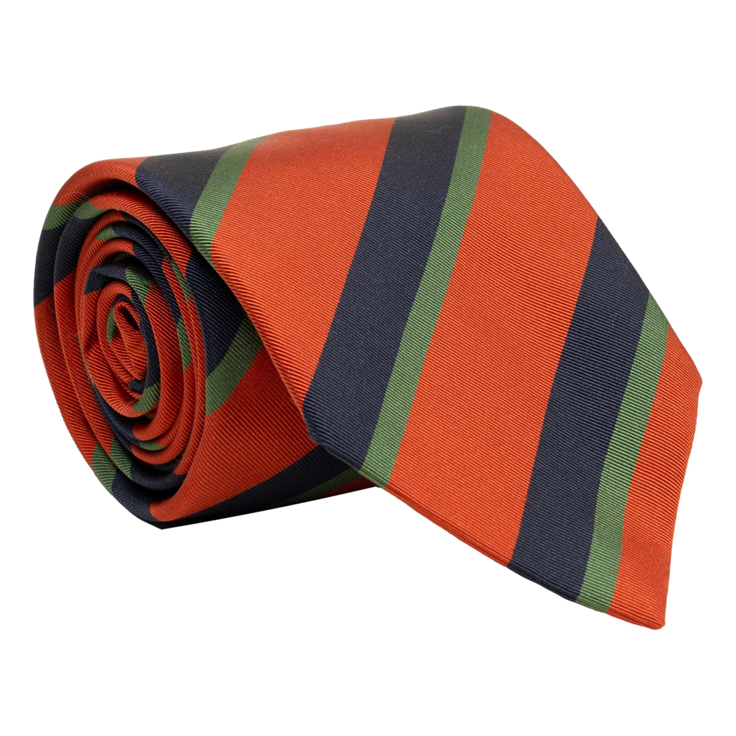 Orange with Green and Navy Repp Stripe Silk Tie