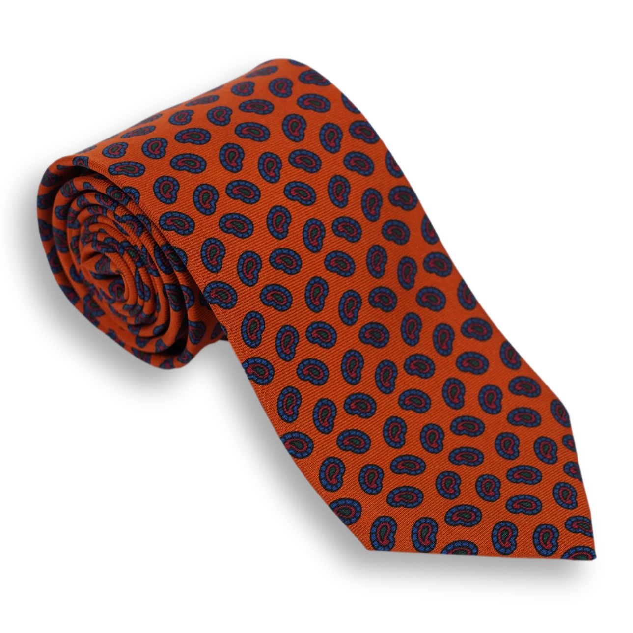 Orange with Multicolored Paisley Motif Silk Tie