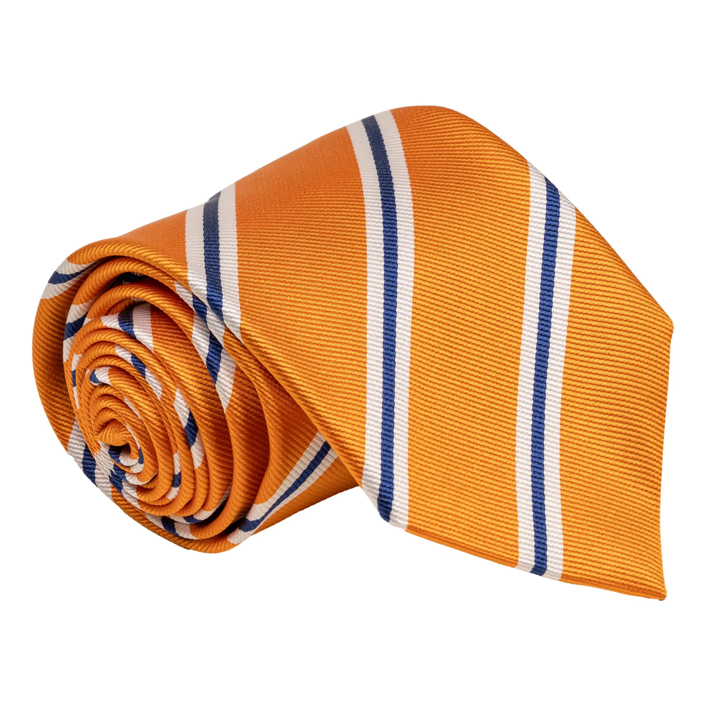 Orange with Navy and White Repp Stripe Silk Tie